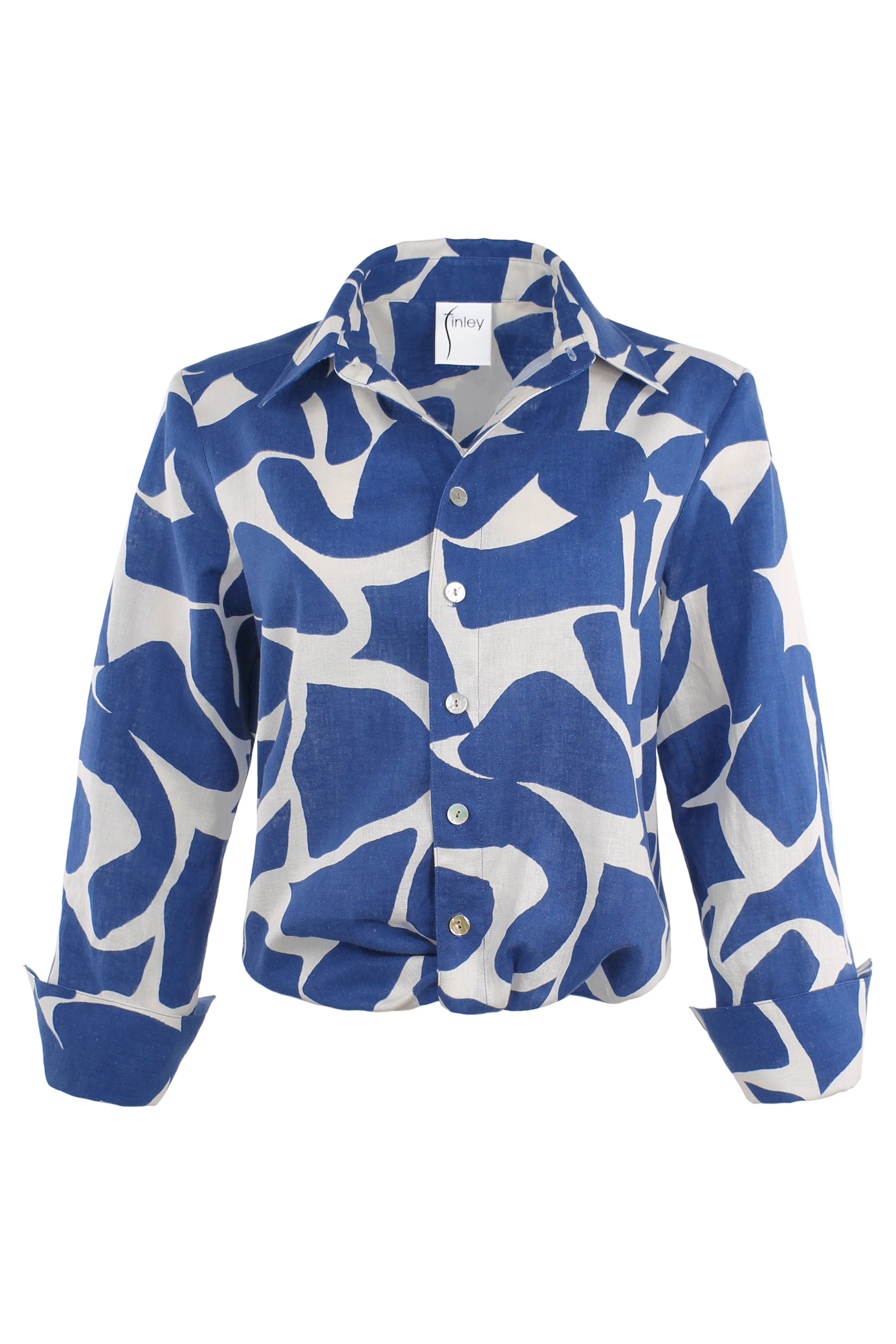 Sloane 3/4 Sleeve Shirt, Blue/Natural Puzzle Print