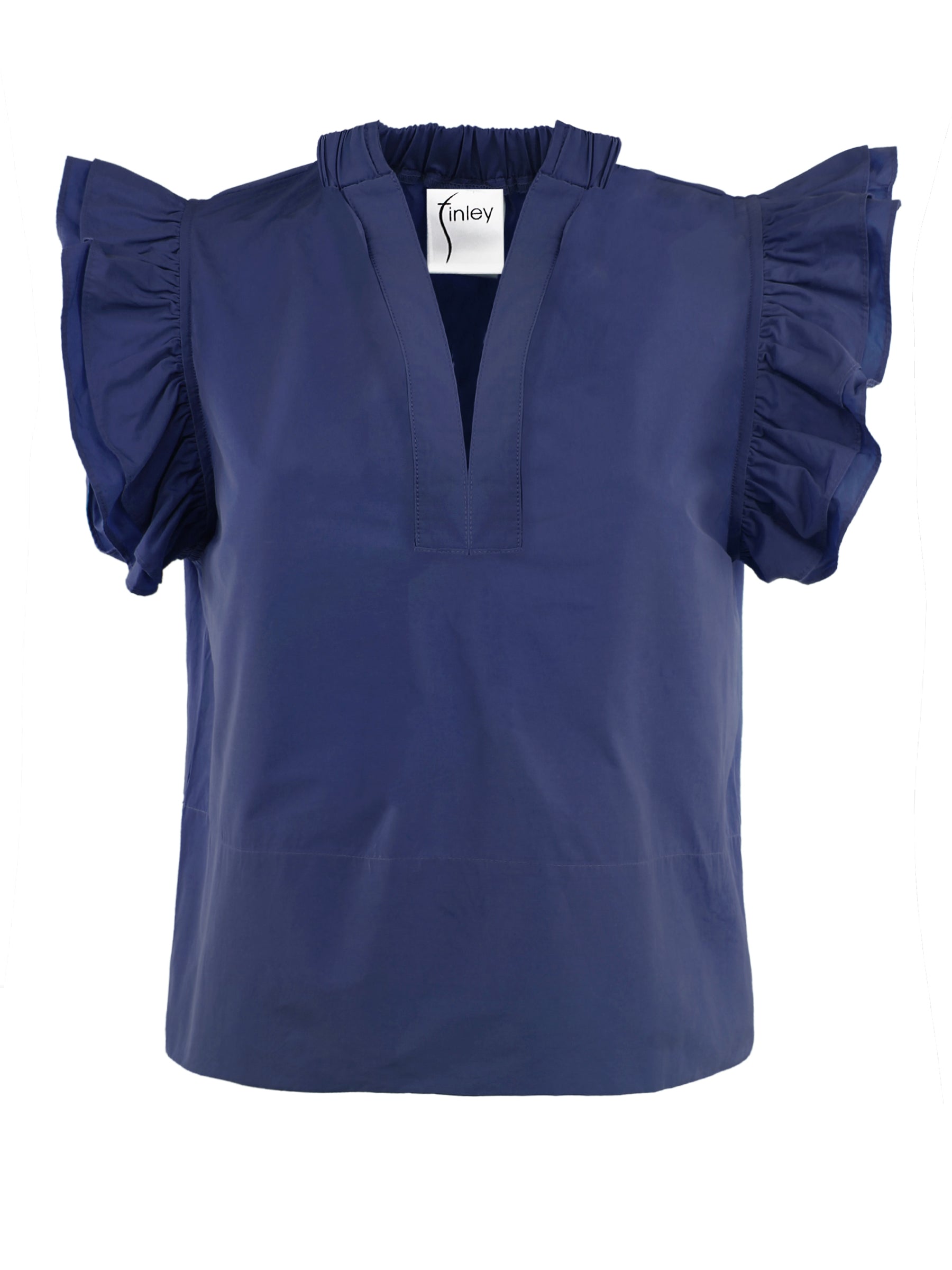 Blue blouse with ruffled sleeves on a white background