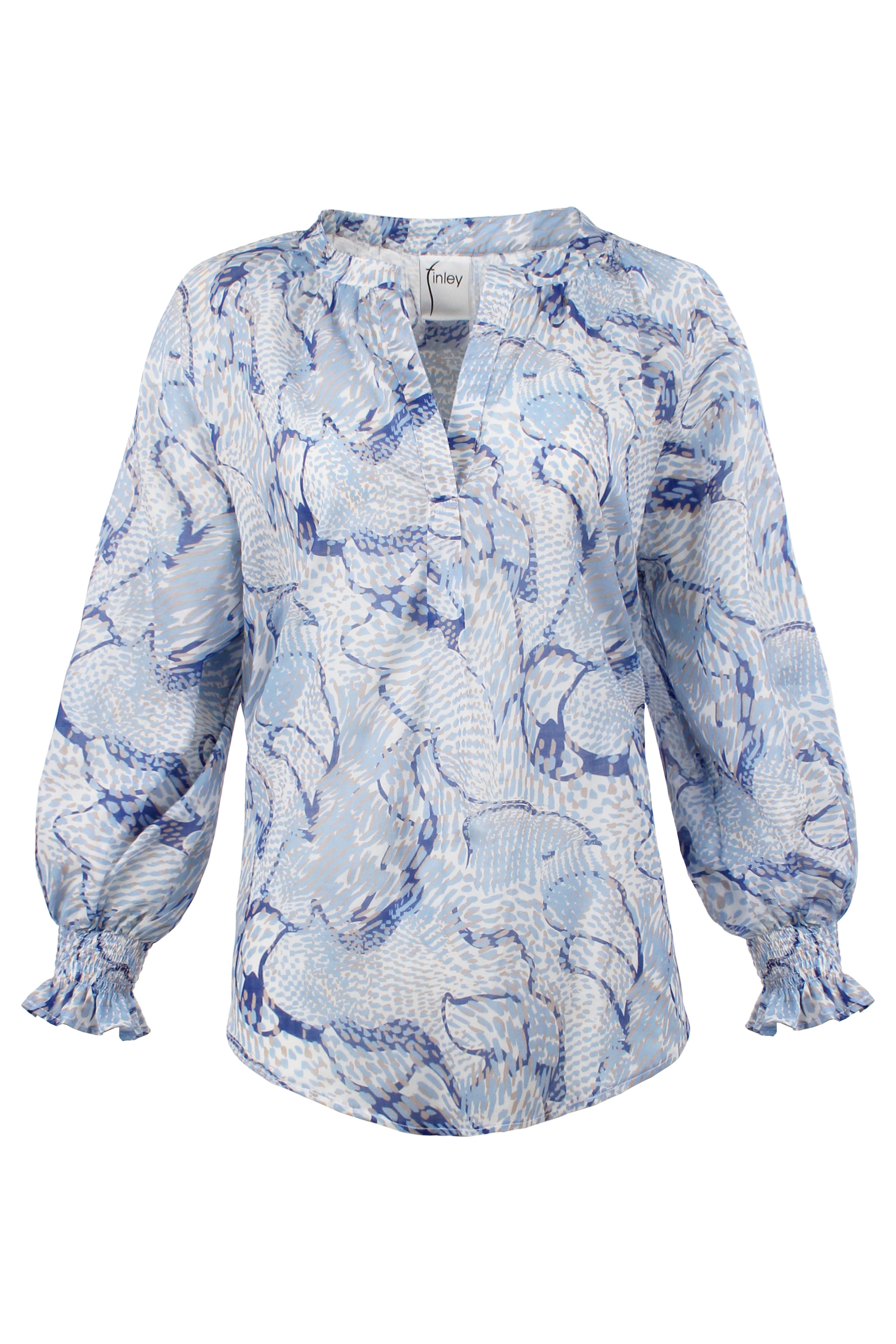 Sophie Top Blue/White Sea Spray Print