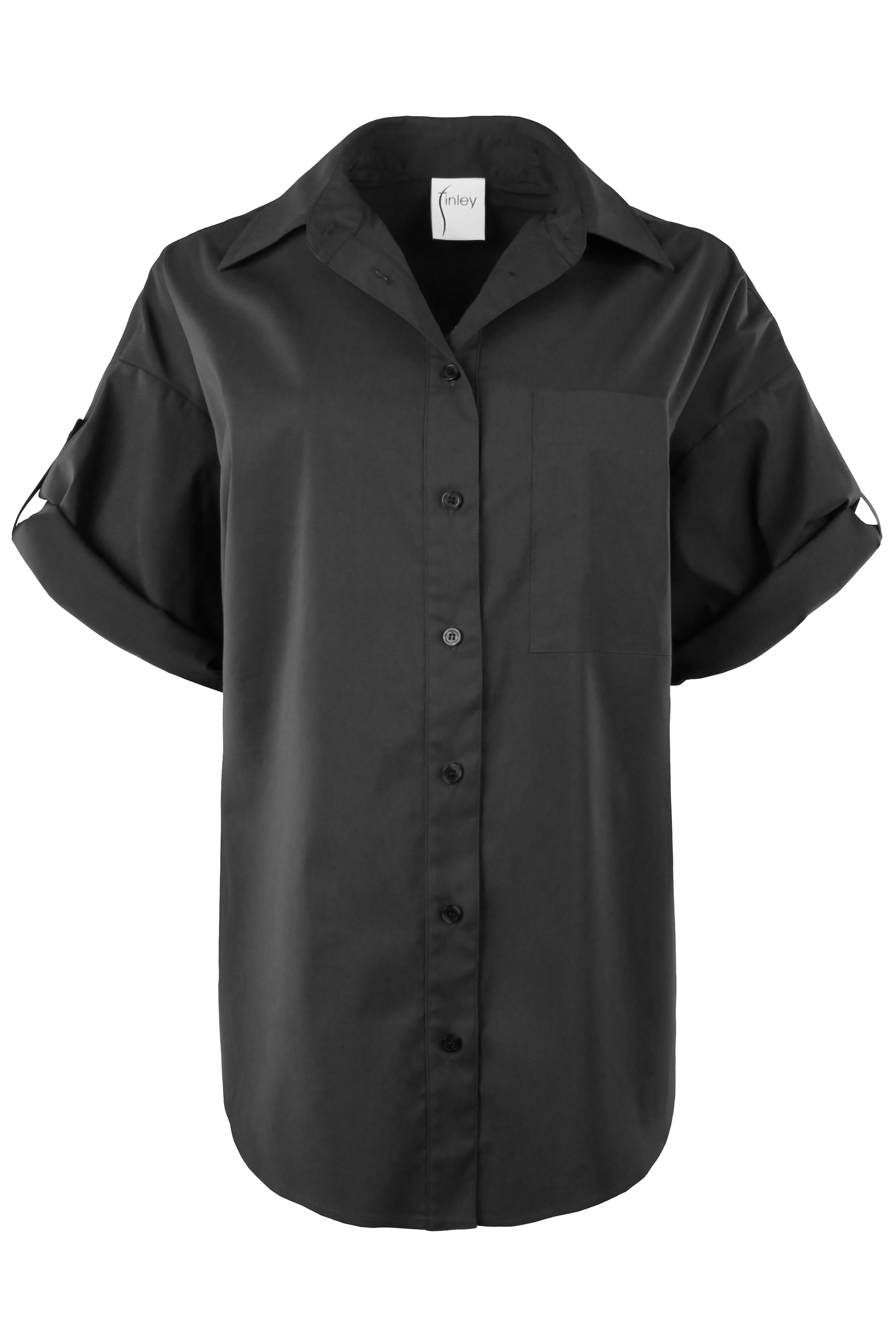 Big Time Oversized Boyfriend Shirt, Black Silky Poplin