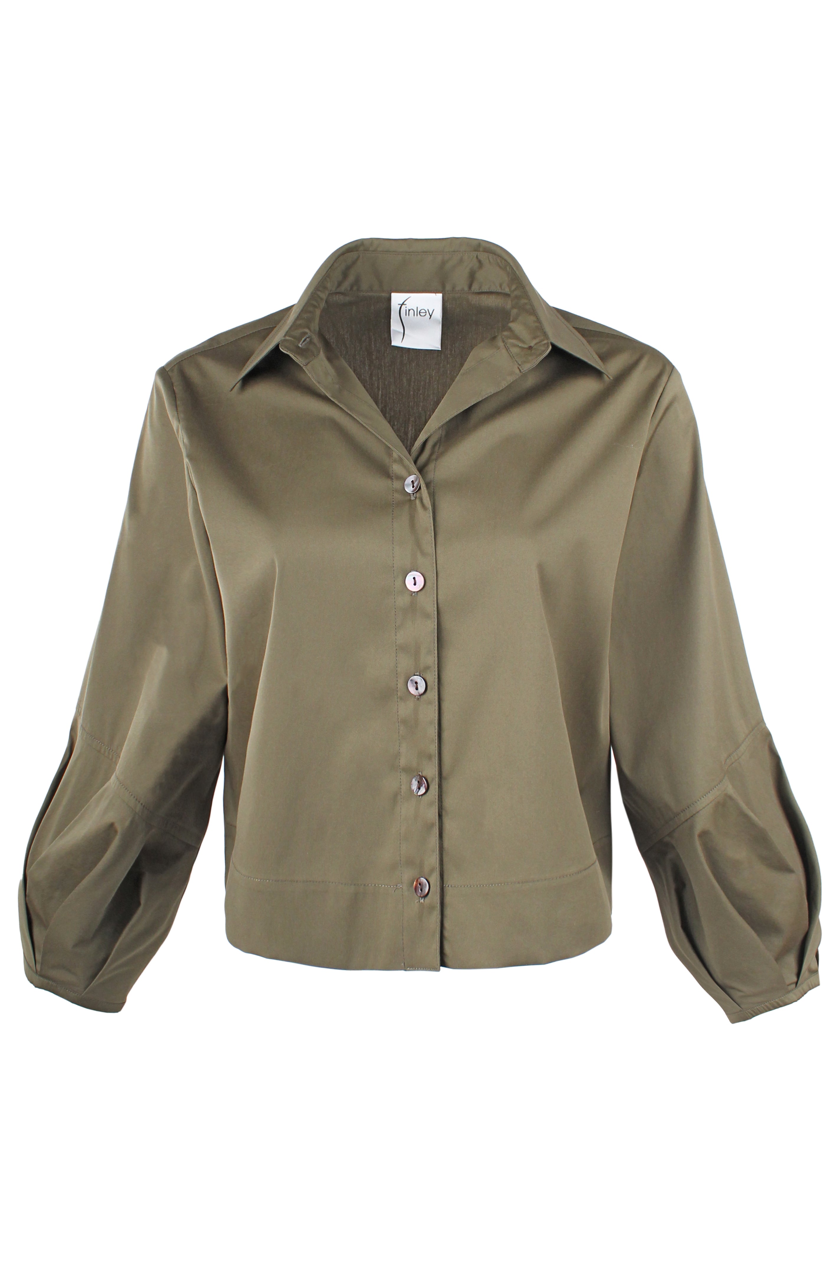 Emmy, Pleated Cuff Cropped Poplin Shirt, Cinnamon Silky Poplin