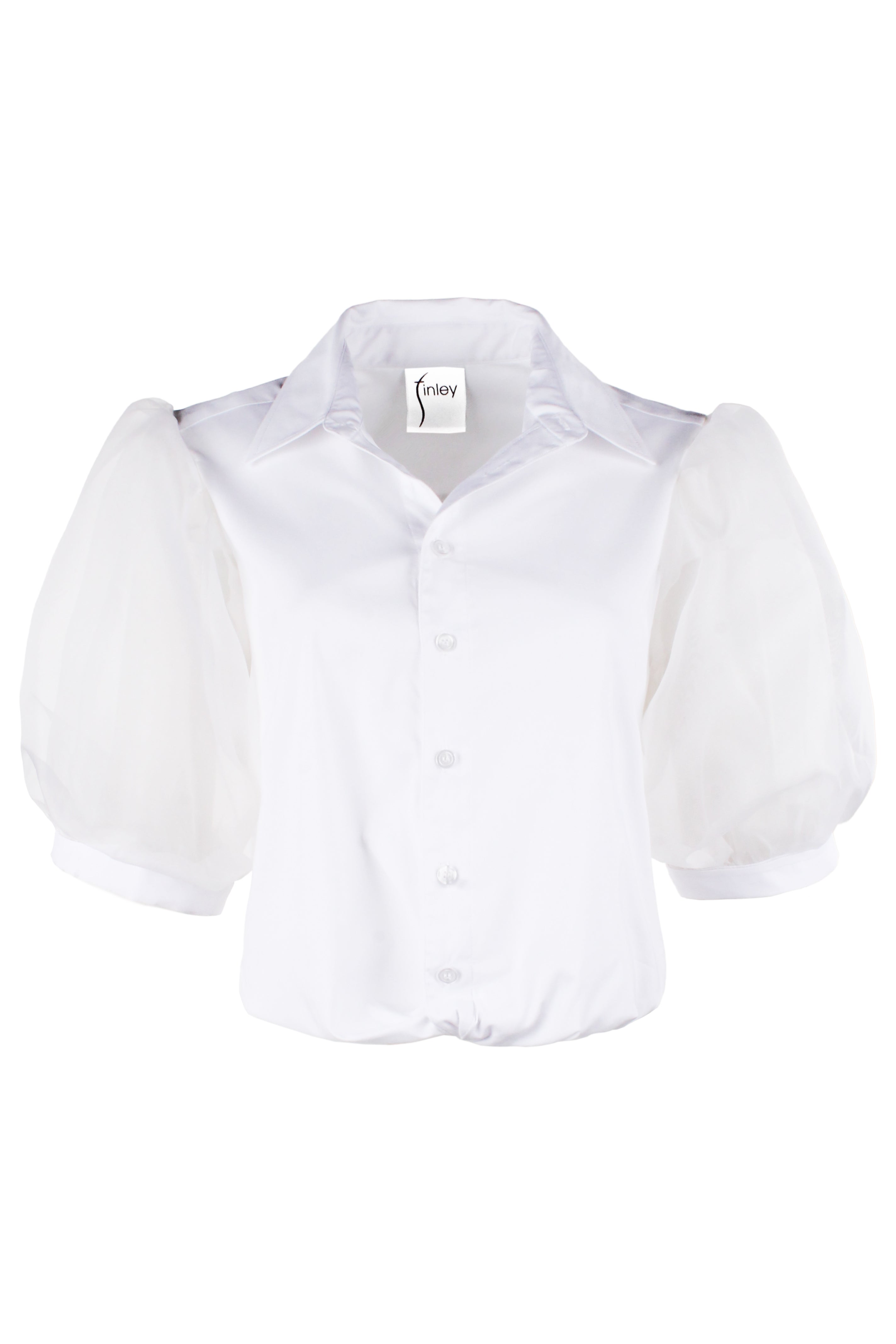 Bomba Short Sleeve Twist-Hem Blouse, White Poplin & Silk Organza