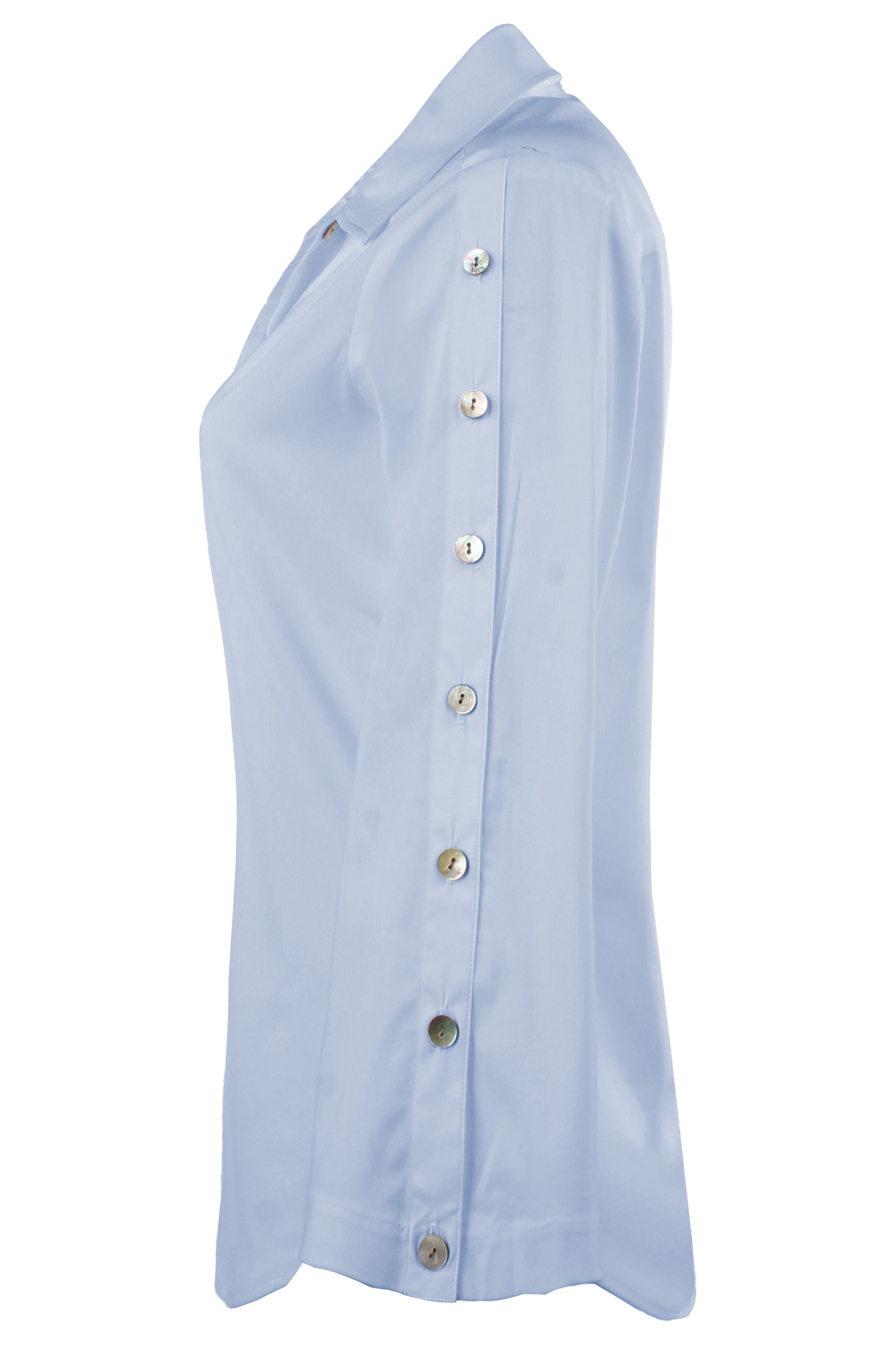 Bianchi Shirt 3/4 Sleeve with Button Details in Silky Poplin Pale Blue