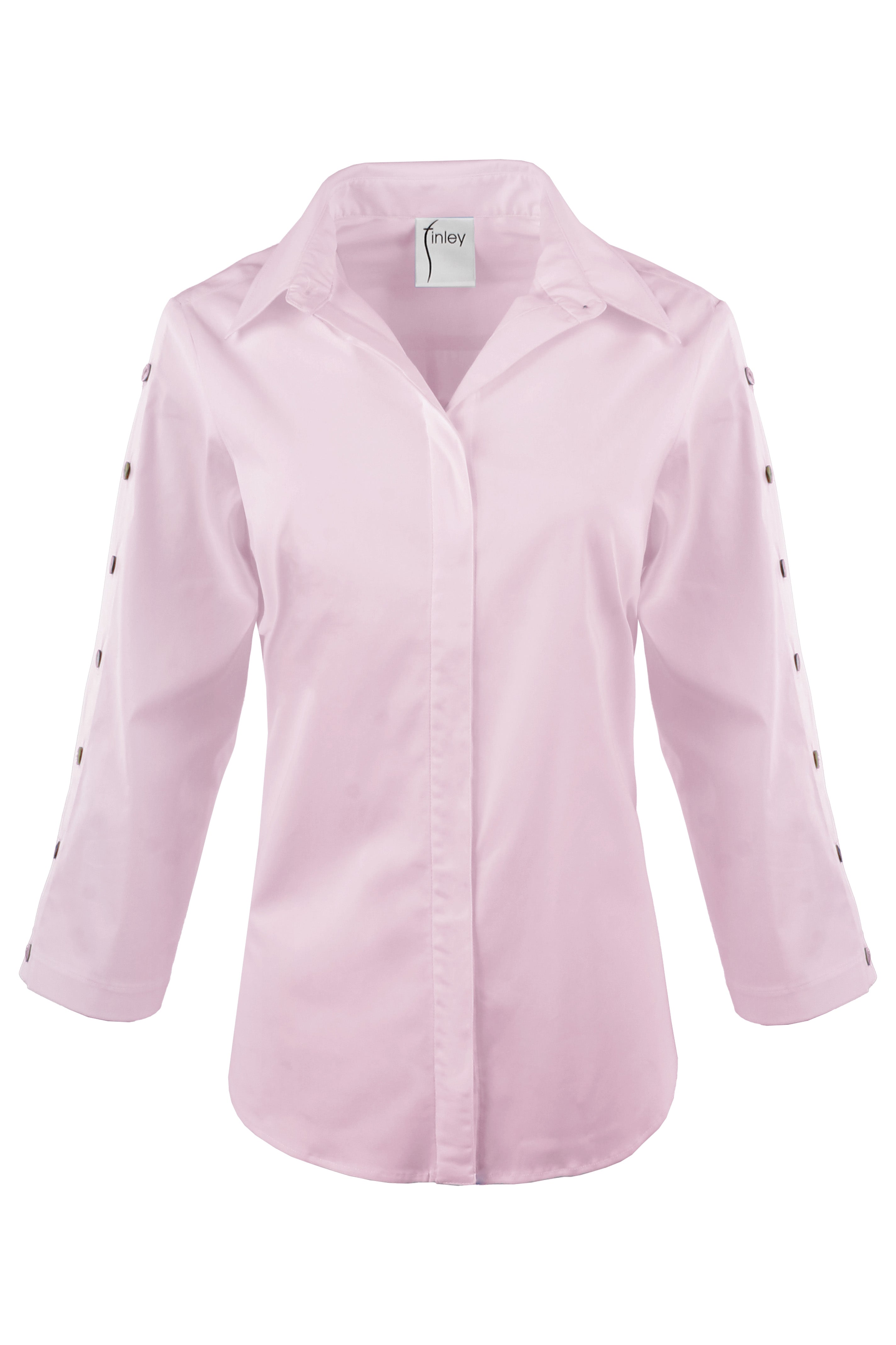 Bianchi Shirt 3/4 Sleeve with Button Details in Silky Poplin Pale Pink