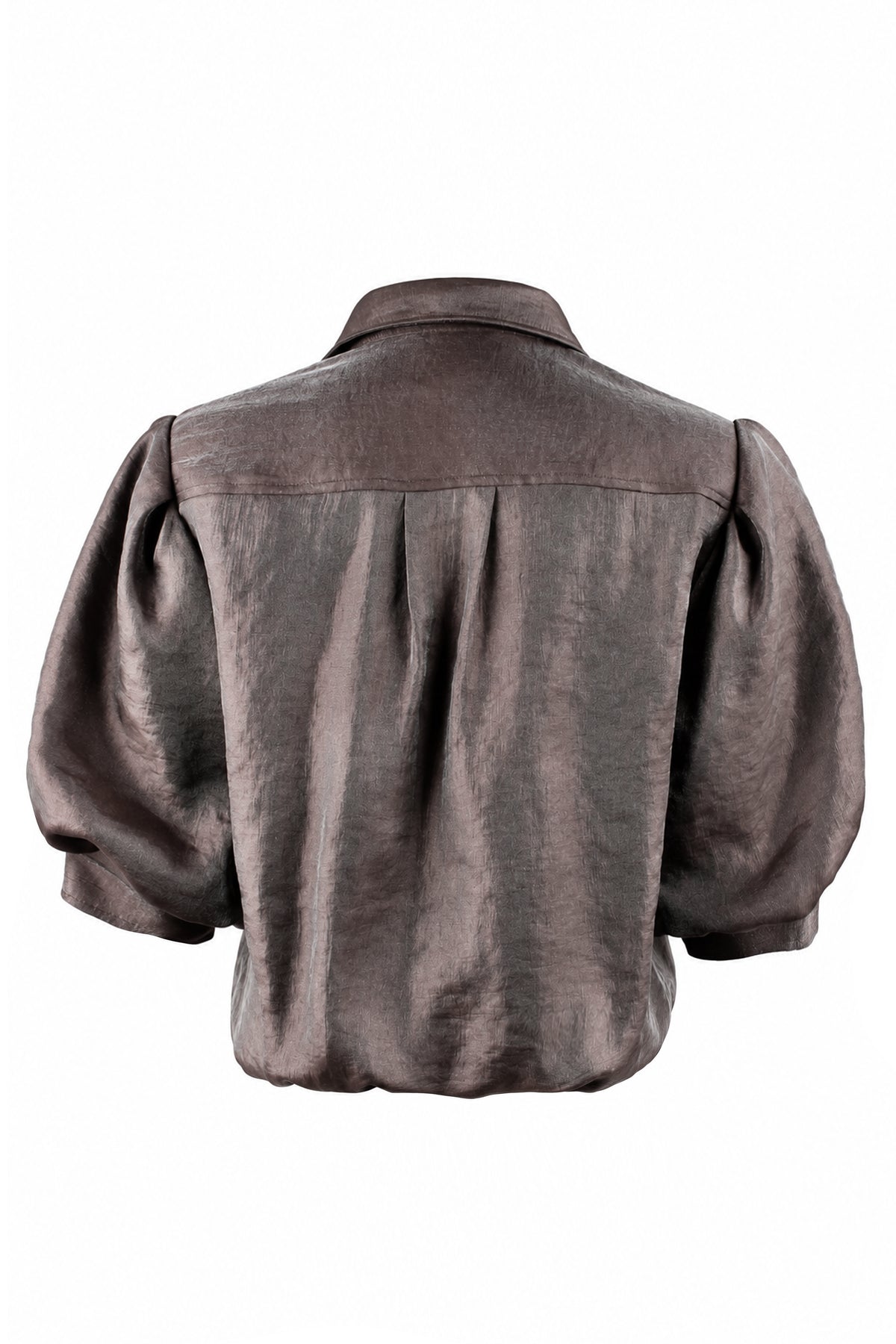 Bomba Short Sleeve Twist-Hem Blouse, Iridescent Brown Metallic