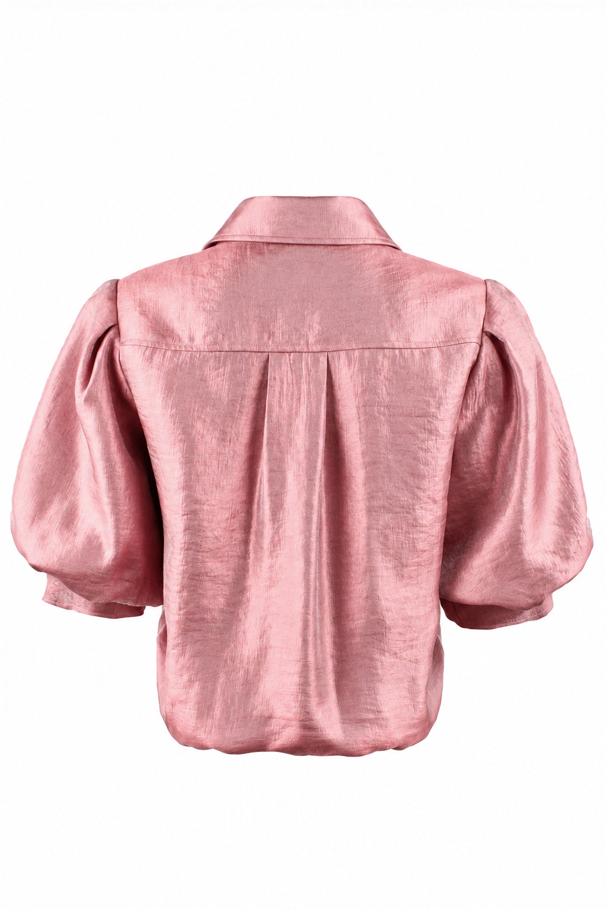 Bomba Short Sleeve Twist-Hem Blouse, Iridescent Rose Metallic