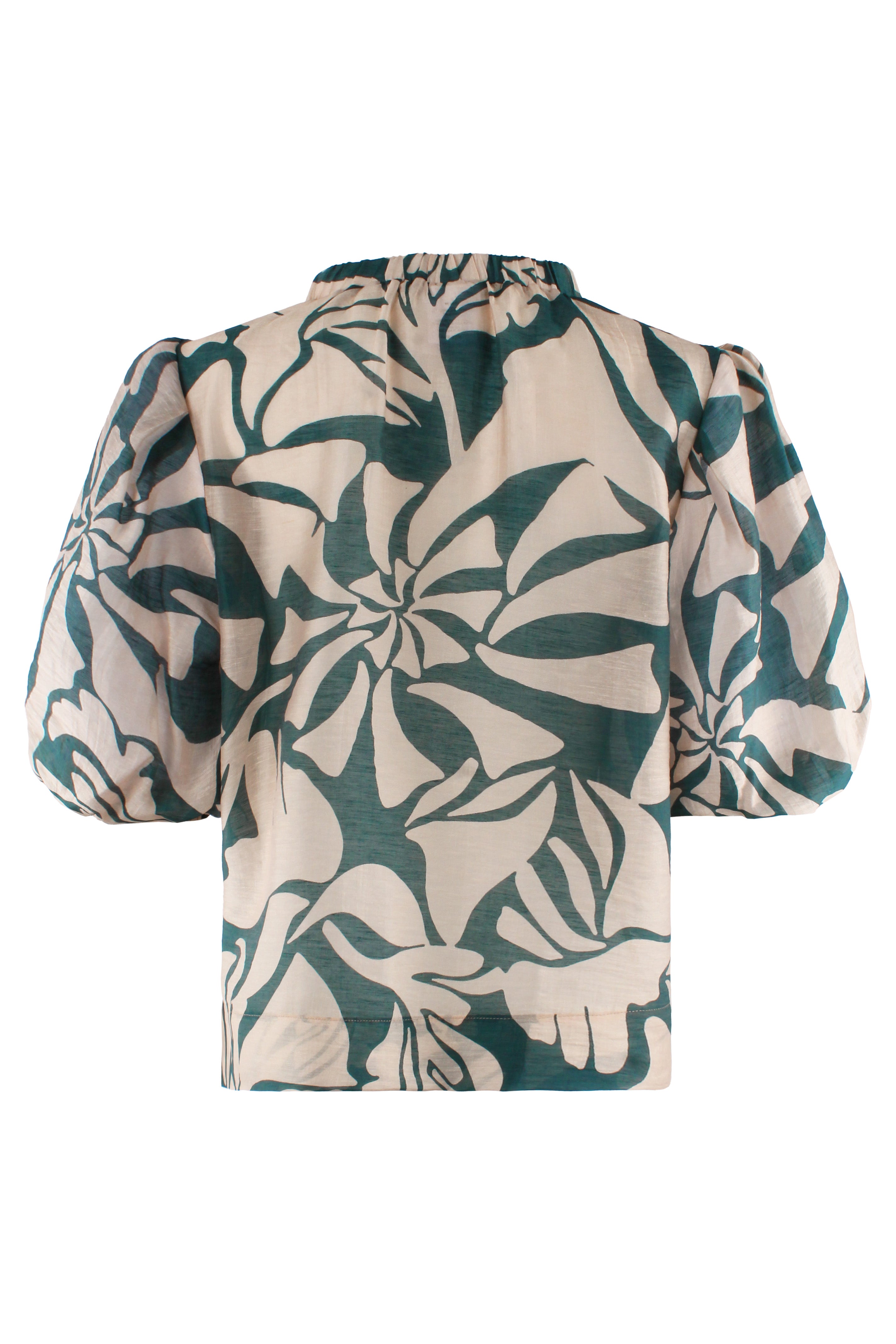 Marcie Popover Top Green/Natural Stepping Stones Print