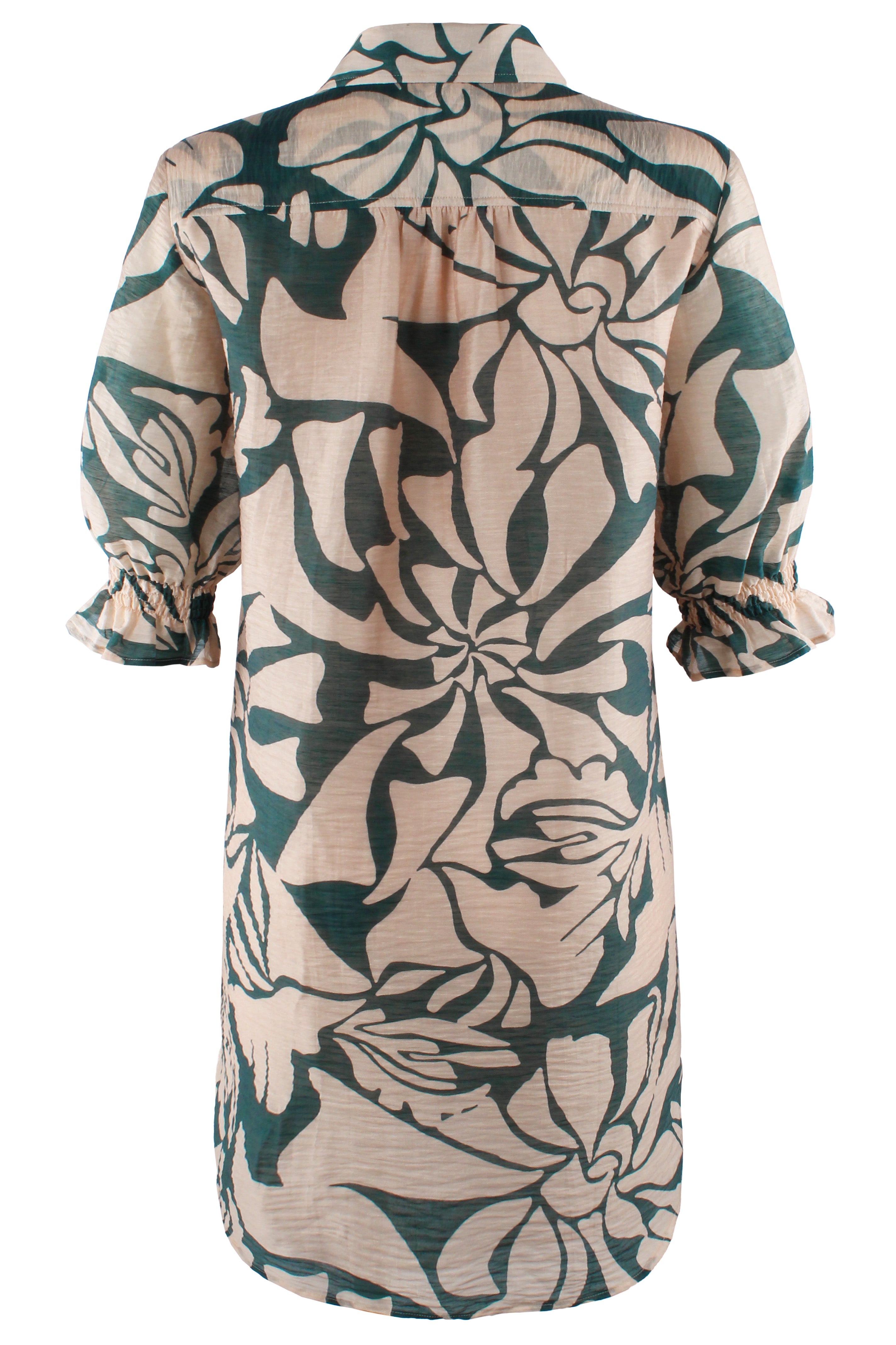 Miller Puff Sleeve Shirt Dress Green/Natural Stepping Stones Print