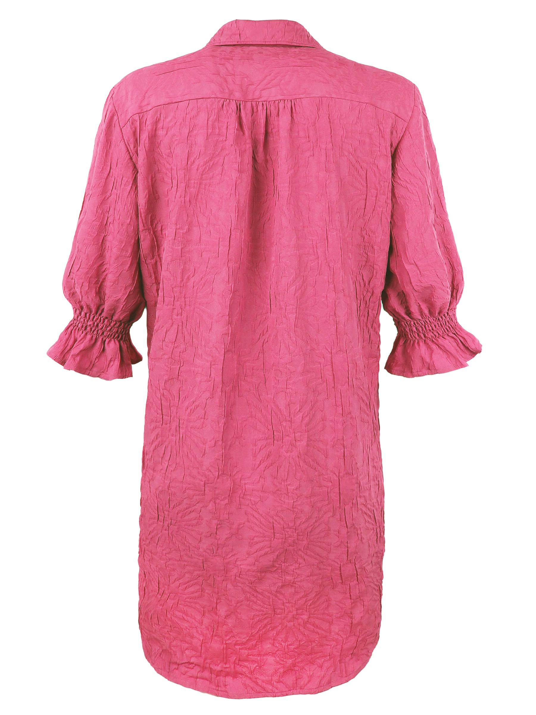 Miller Puff Sleeve Pink Shirt Dress Textured Jacquard