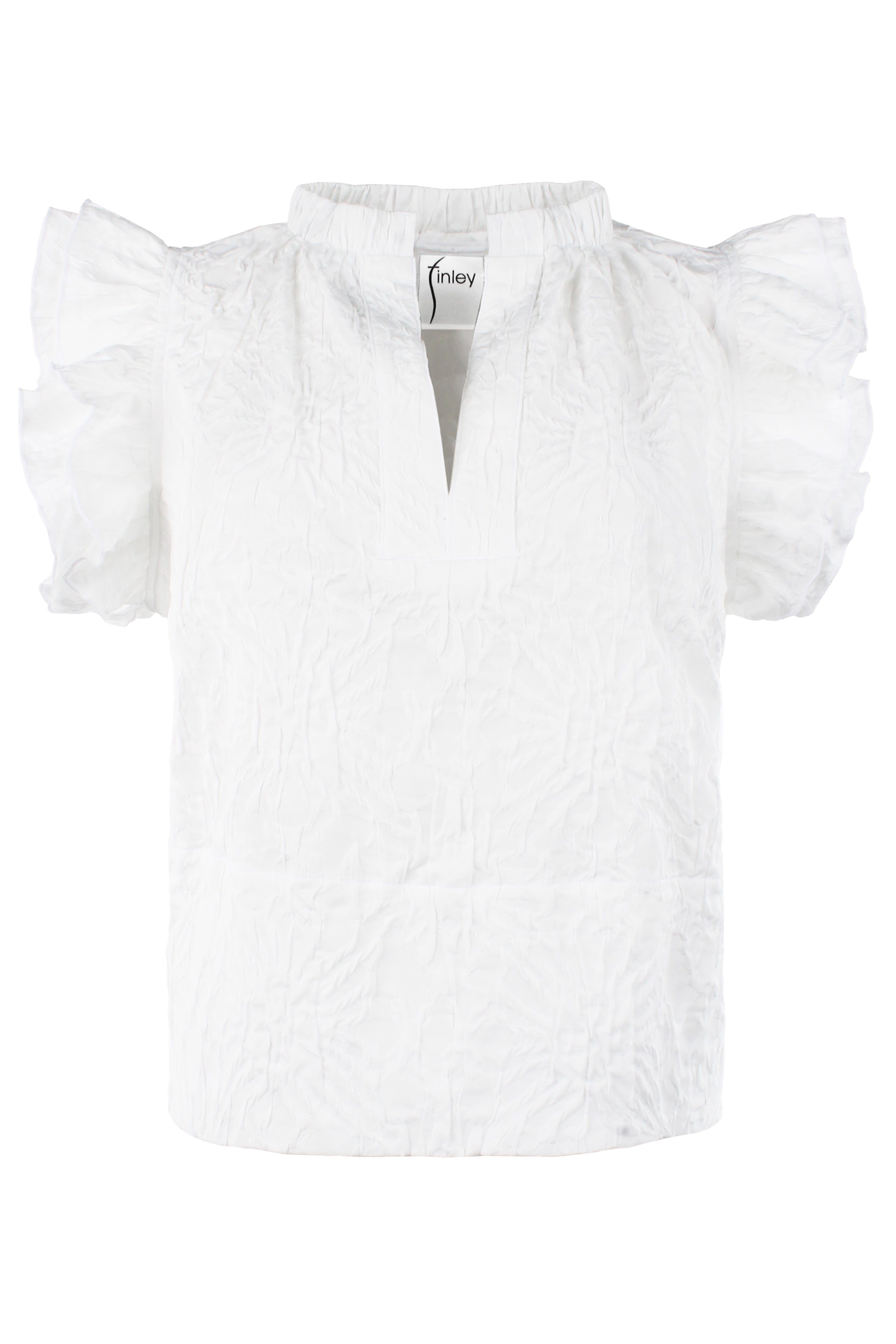 Remy Short Sleeve Popover in White Textured Jacquard