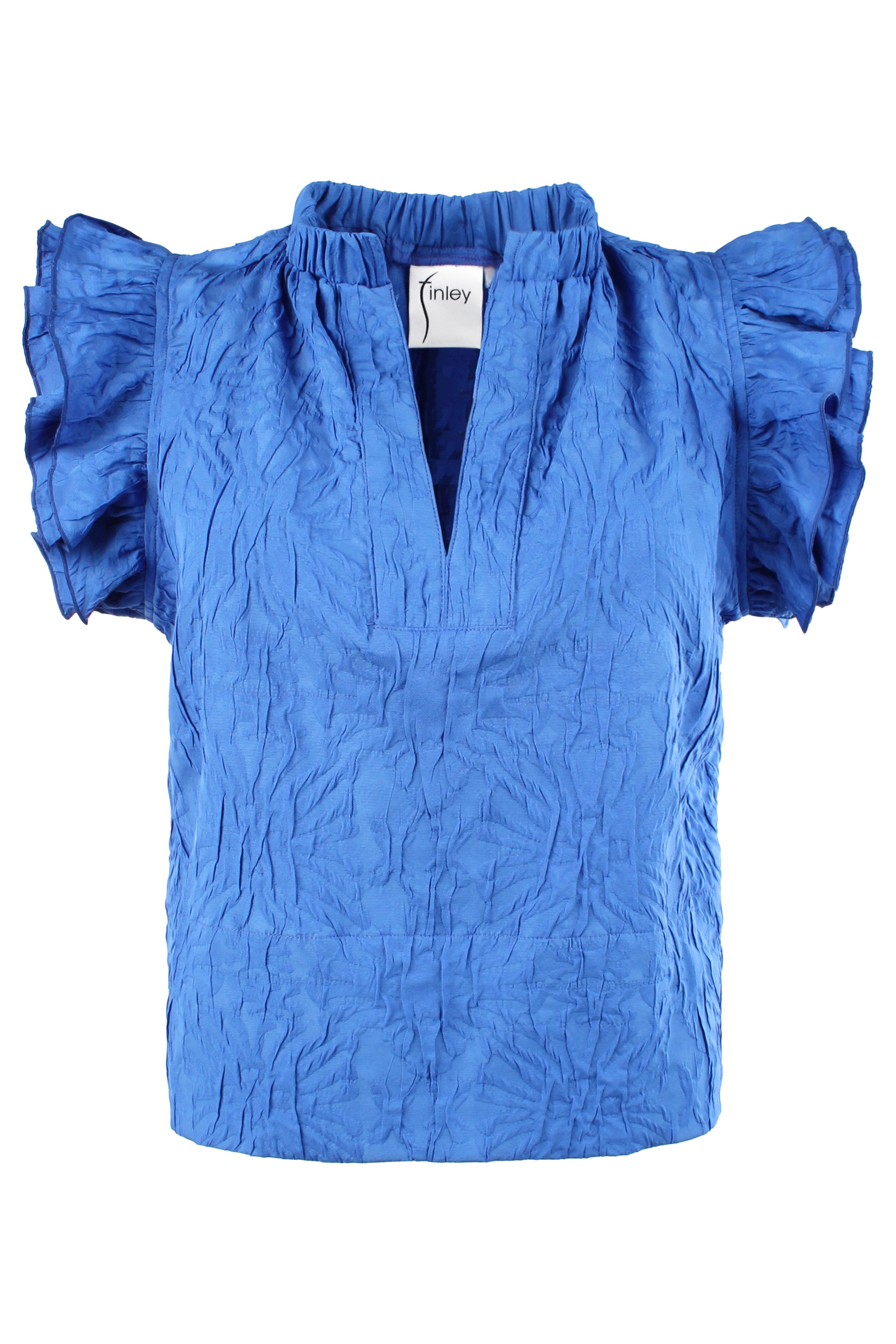 Remy Short Sleeve Popover in Blue Textured Jacquard