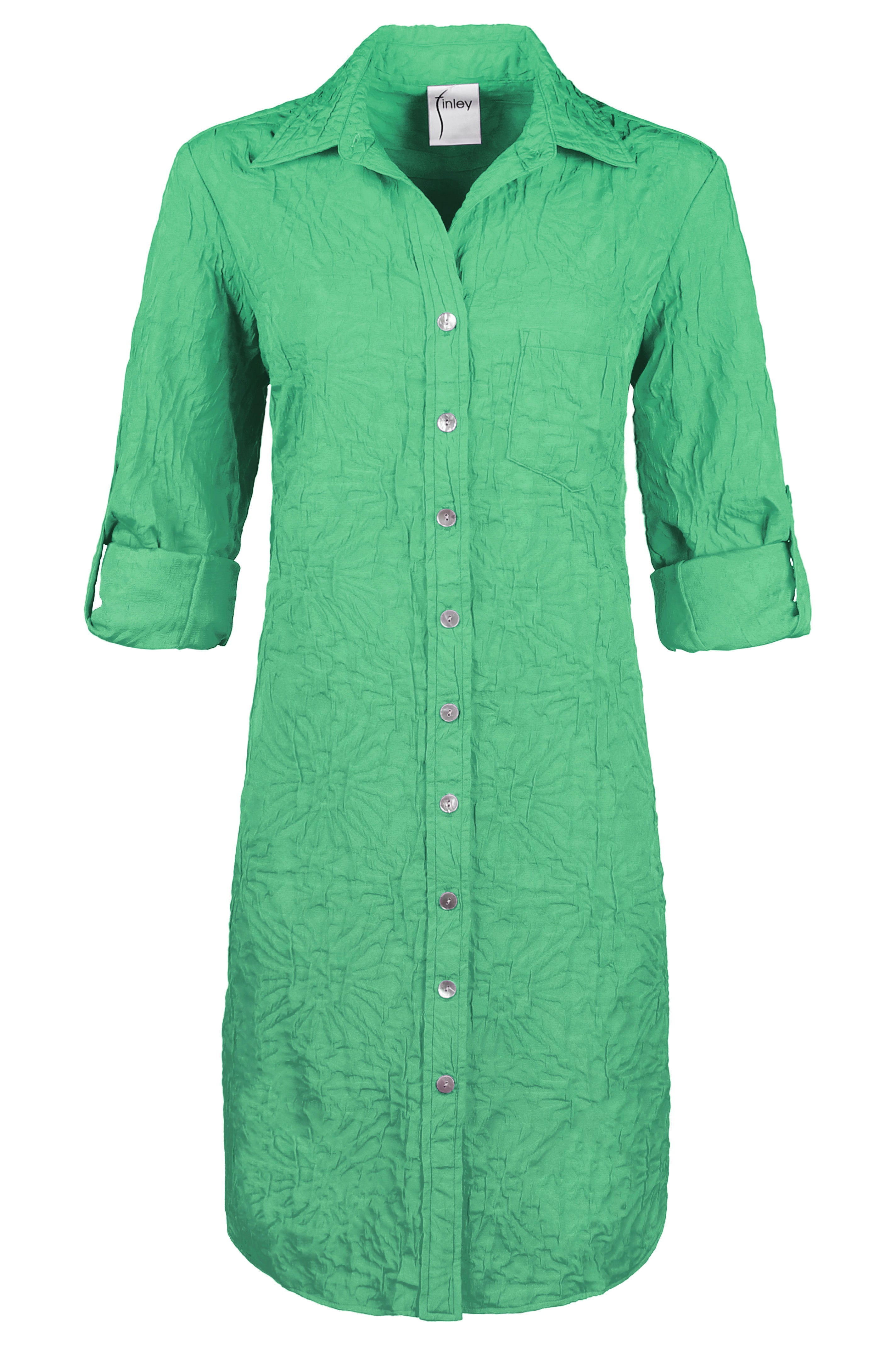 Alex Short Shirt Dress in Green Textured Jacquard