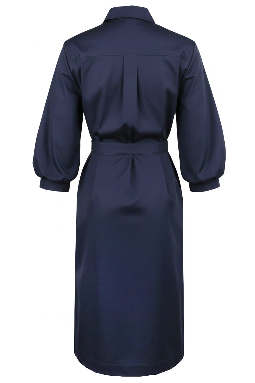 Clementine Navy Blue Midi Shirt Dress Typewriter Cloth