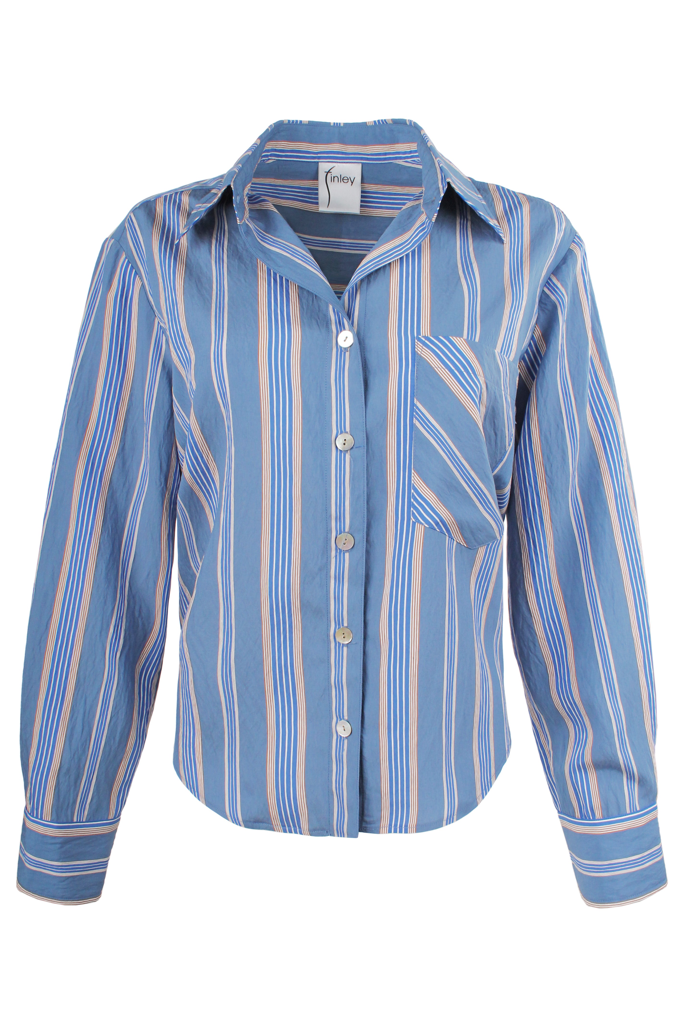 Andie Cropped Button-Down Shirt, Green Stripe