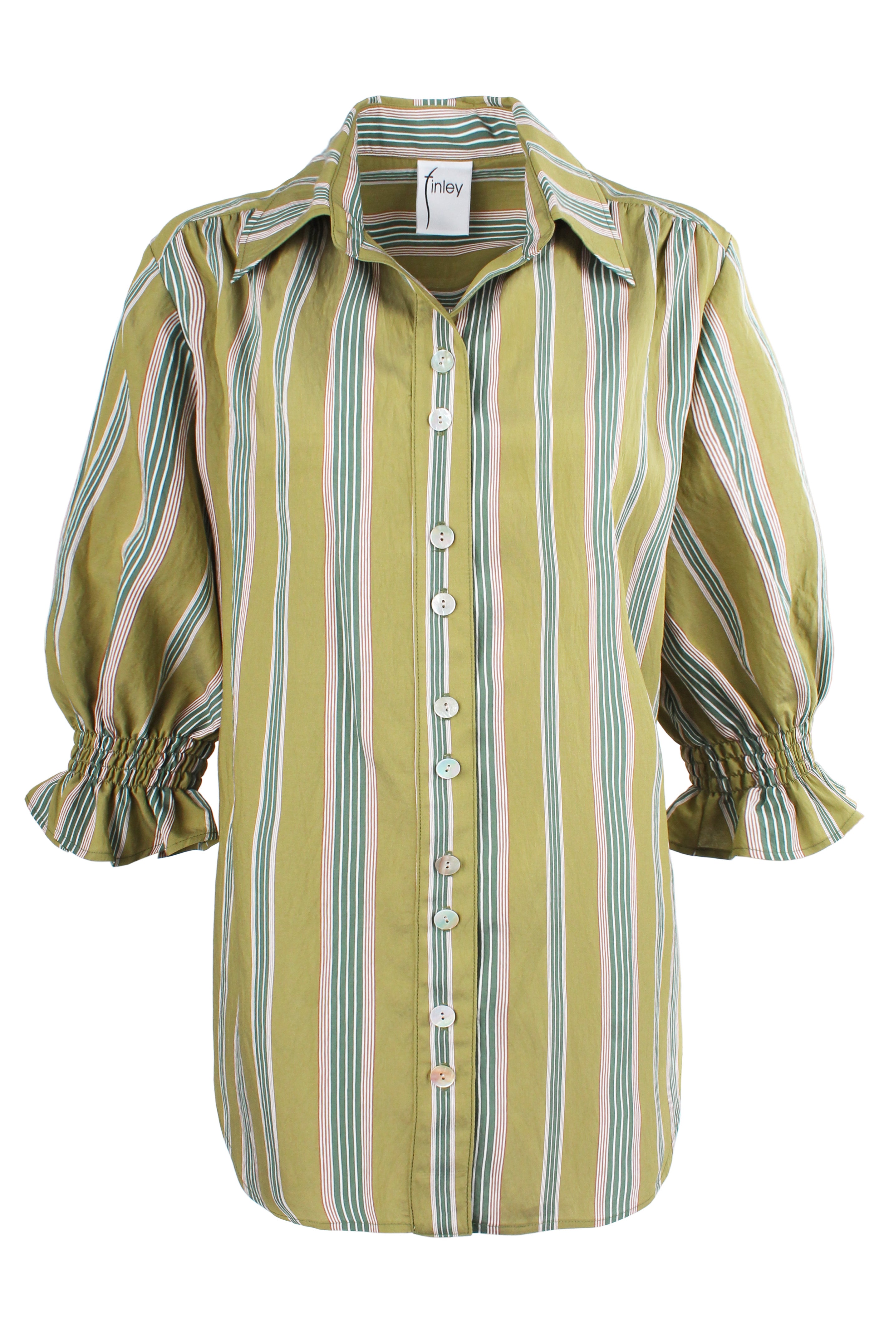 Sirena Blouson Sleeve Blouse, Green Stripe