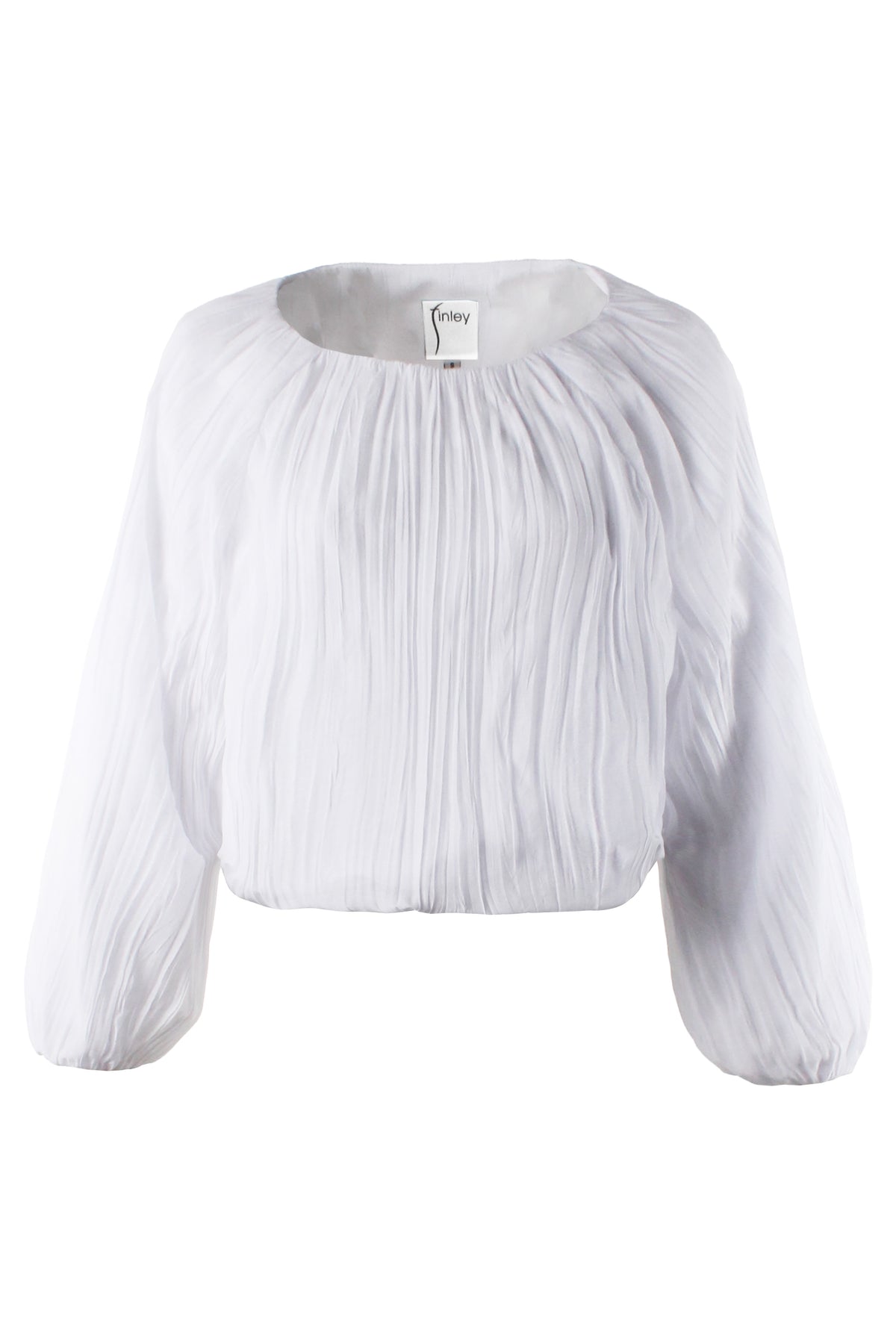 Cameron Blouson Sleeve Top, White Vertical Crush