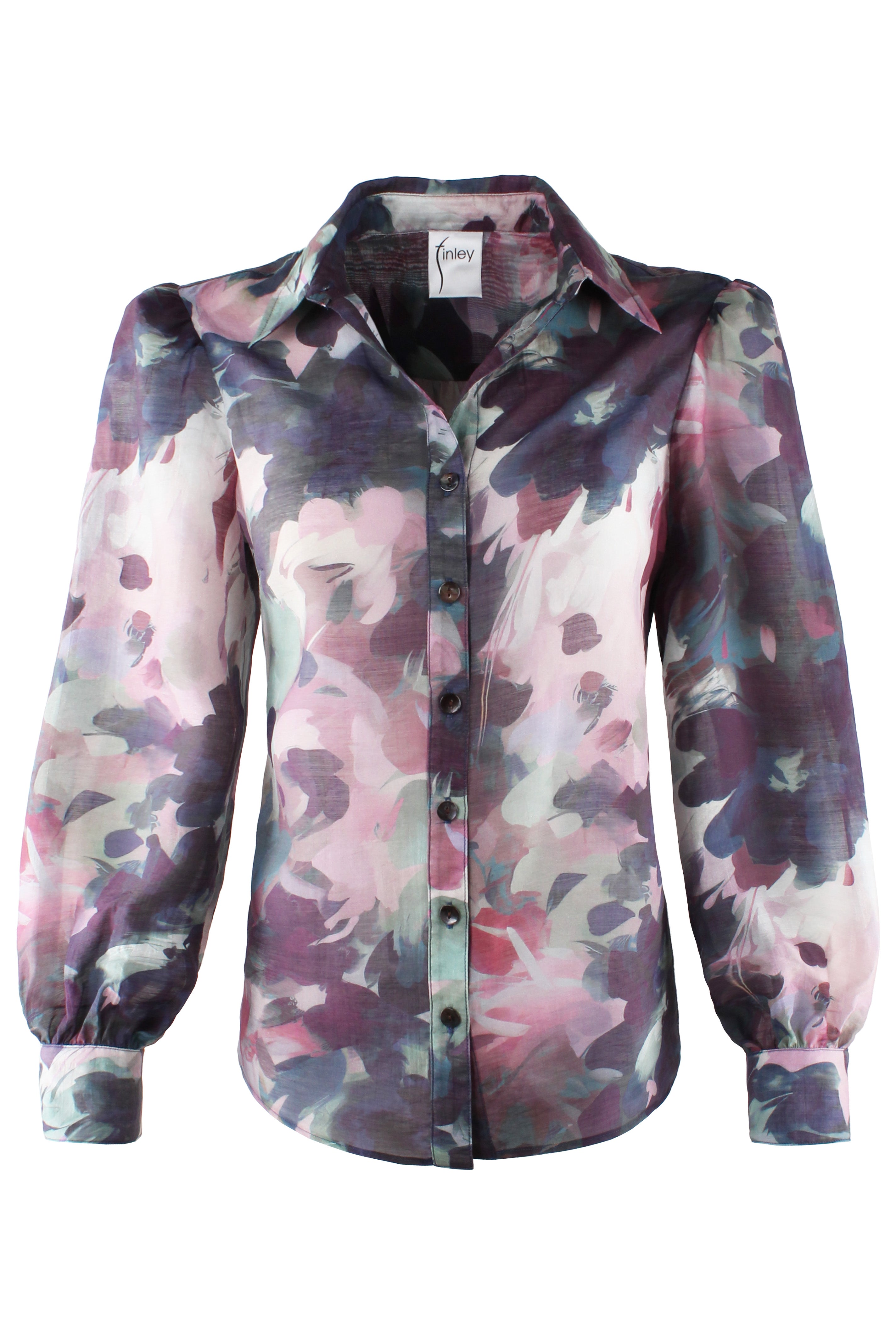 Collette Long Sleeve Blouse, Watercolor Forest Print