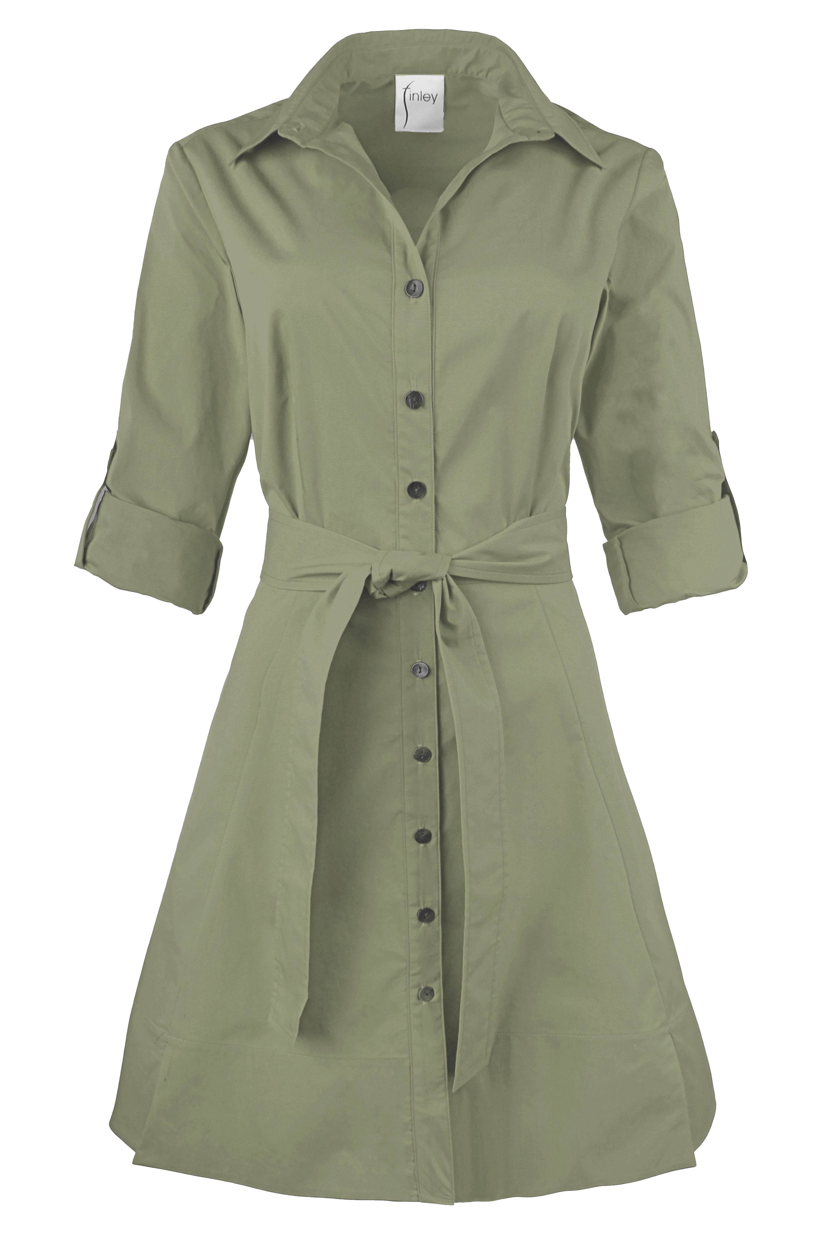 Short Laine Tie Front Long Dress Sage Green Weathercloth