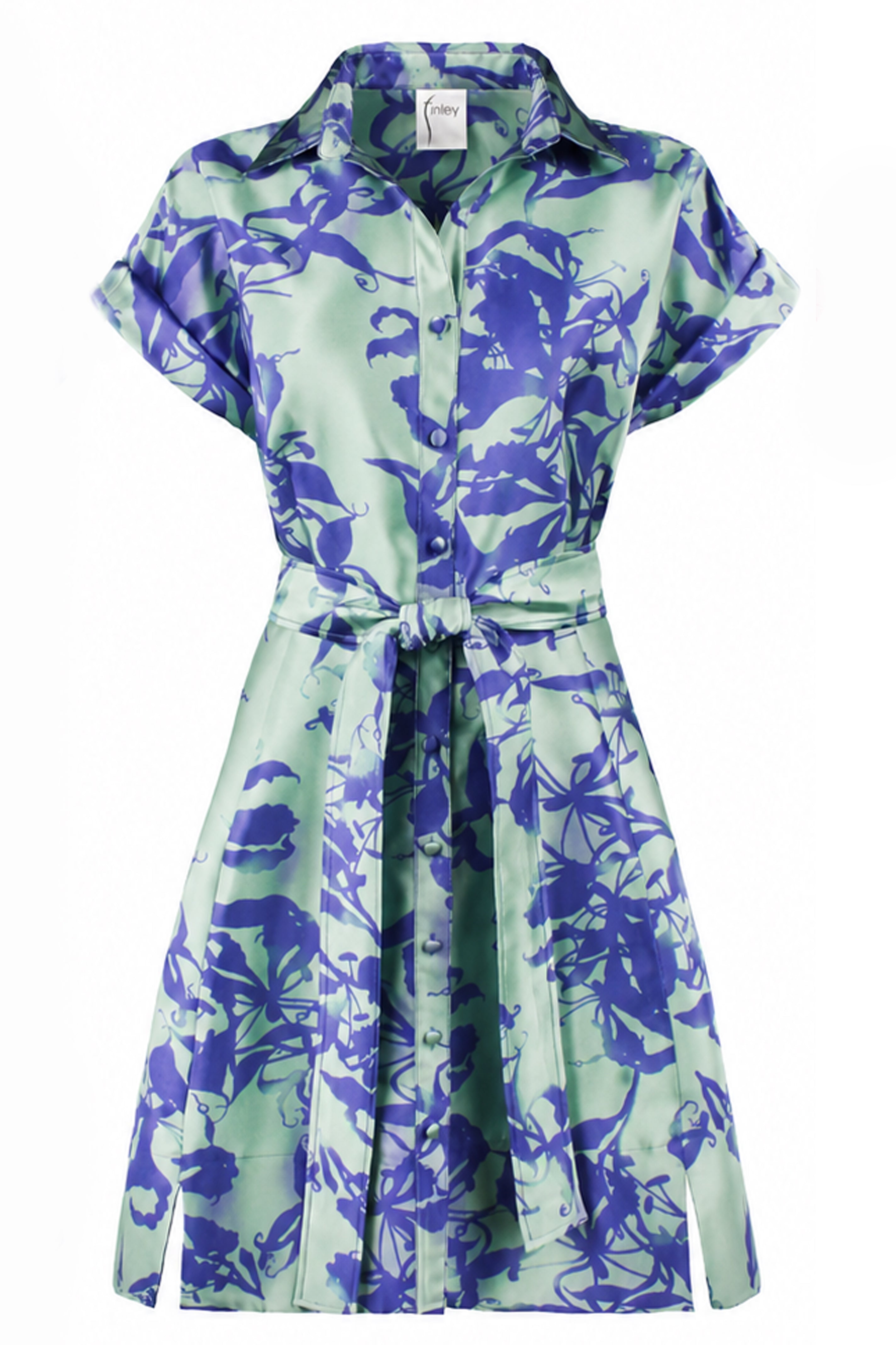 Short Chantal Shirt Dress Honeydew/Purple Wedding Guest Jacquard