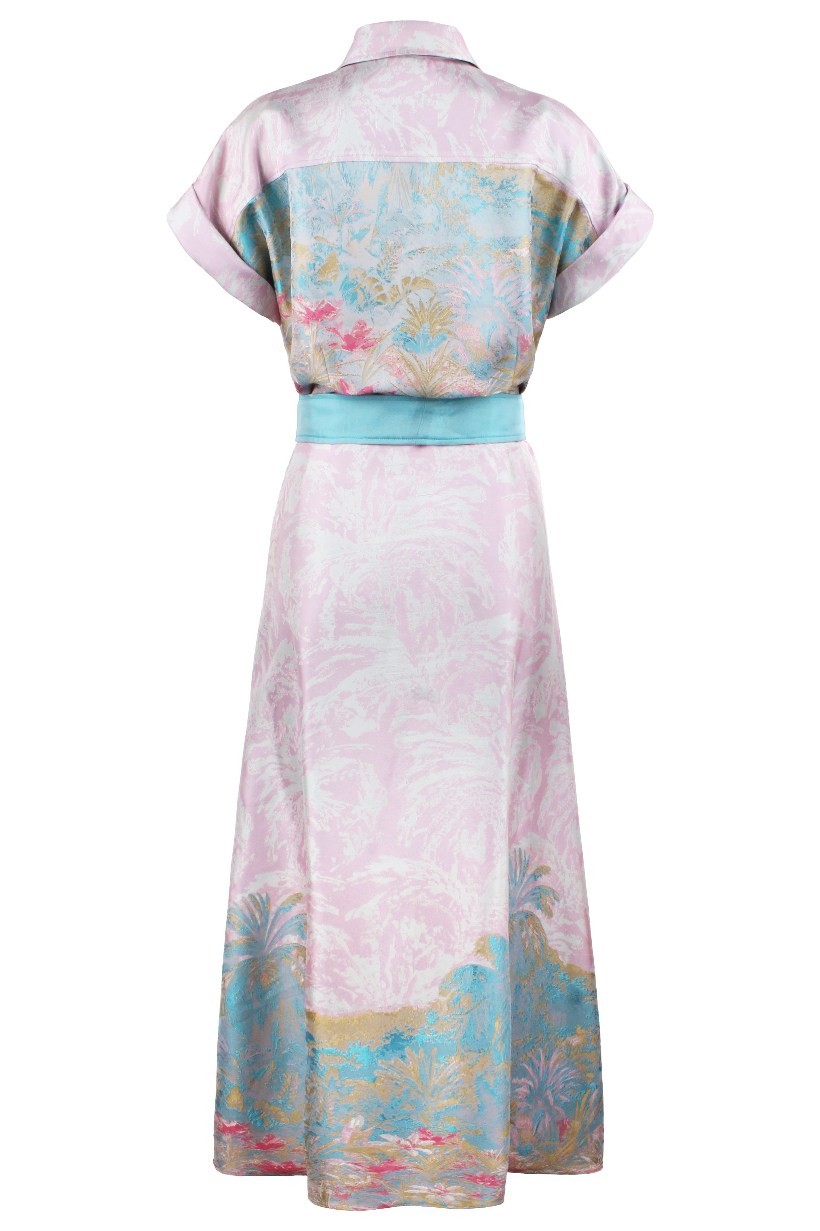 Long Chantal Shirt Dress Pink/Blue Wedding Guest Jacquard