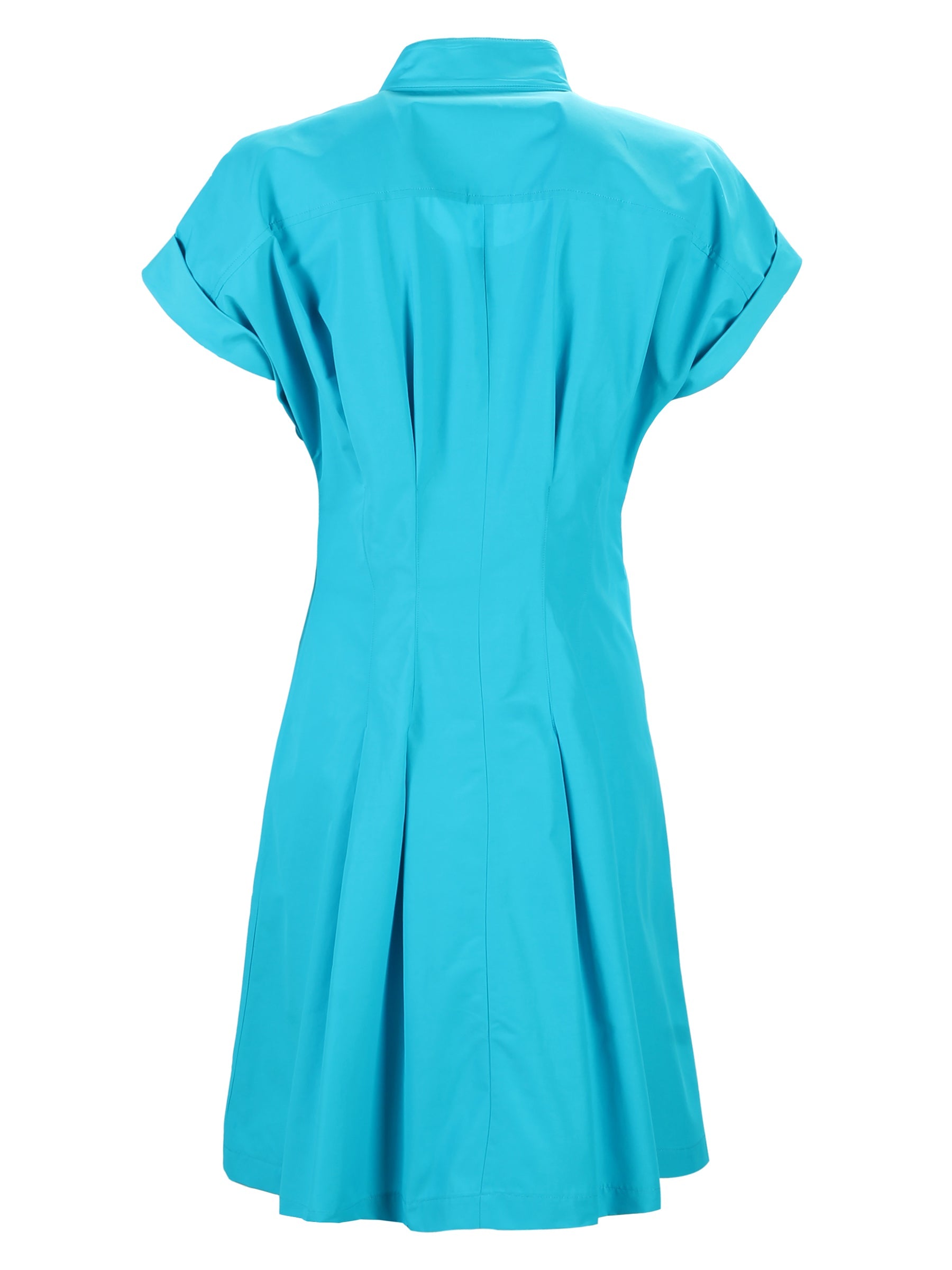 The Finley Rocky dress, a fuchsia pink cotton tie front midi dress with a band collar, hidden buttons, and fitted fit.
