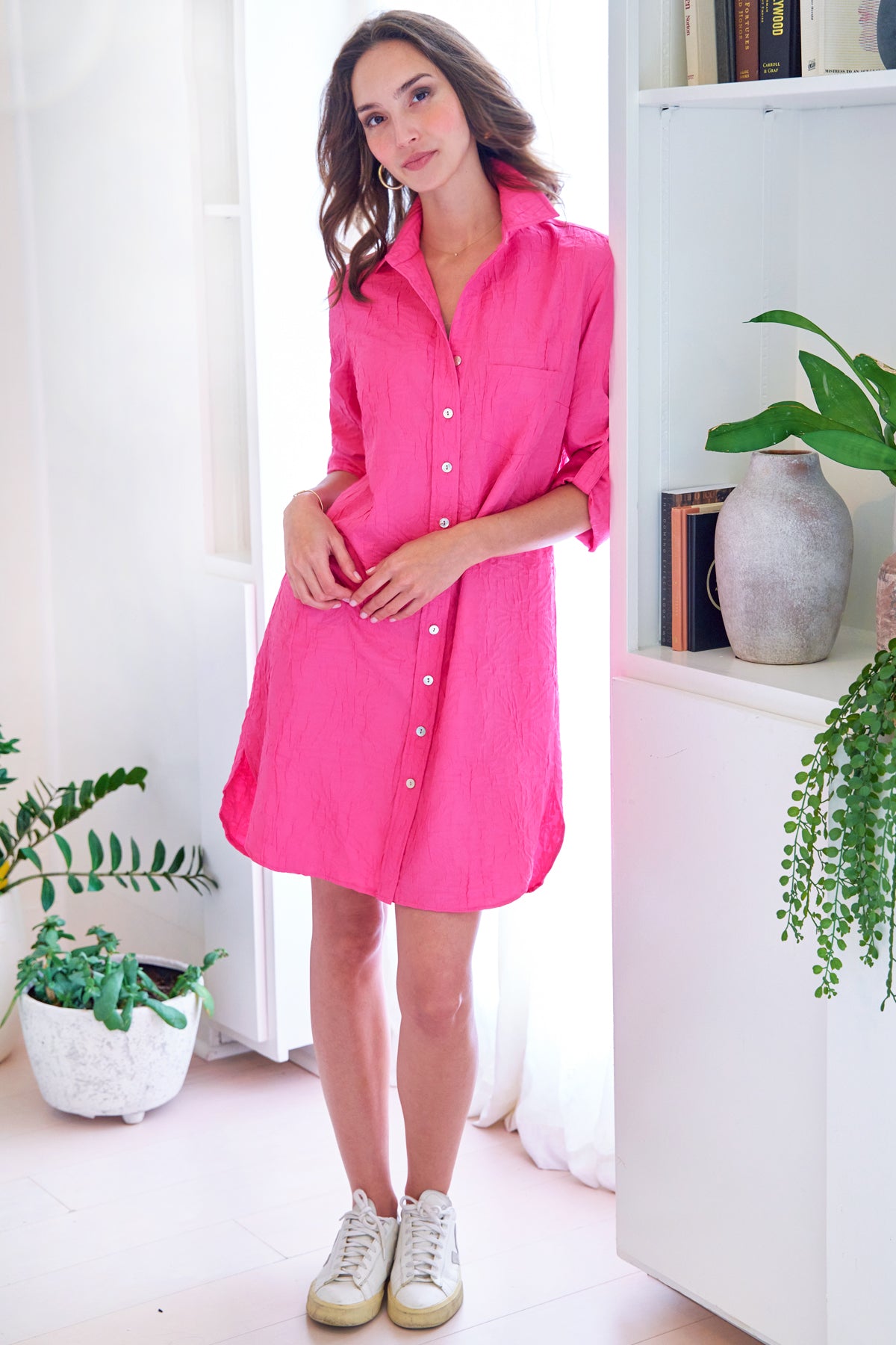 Alex Short Shirt Dress in Pink Textured Jacquard