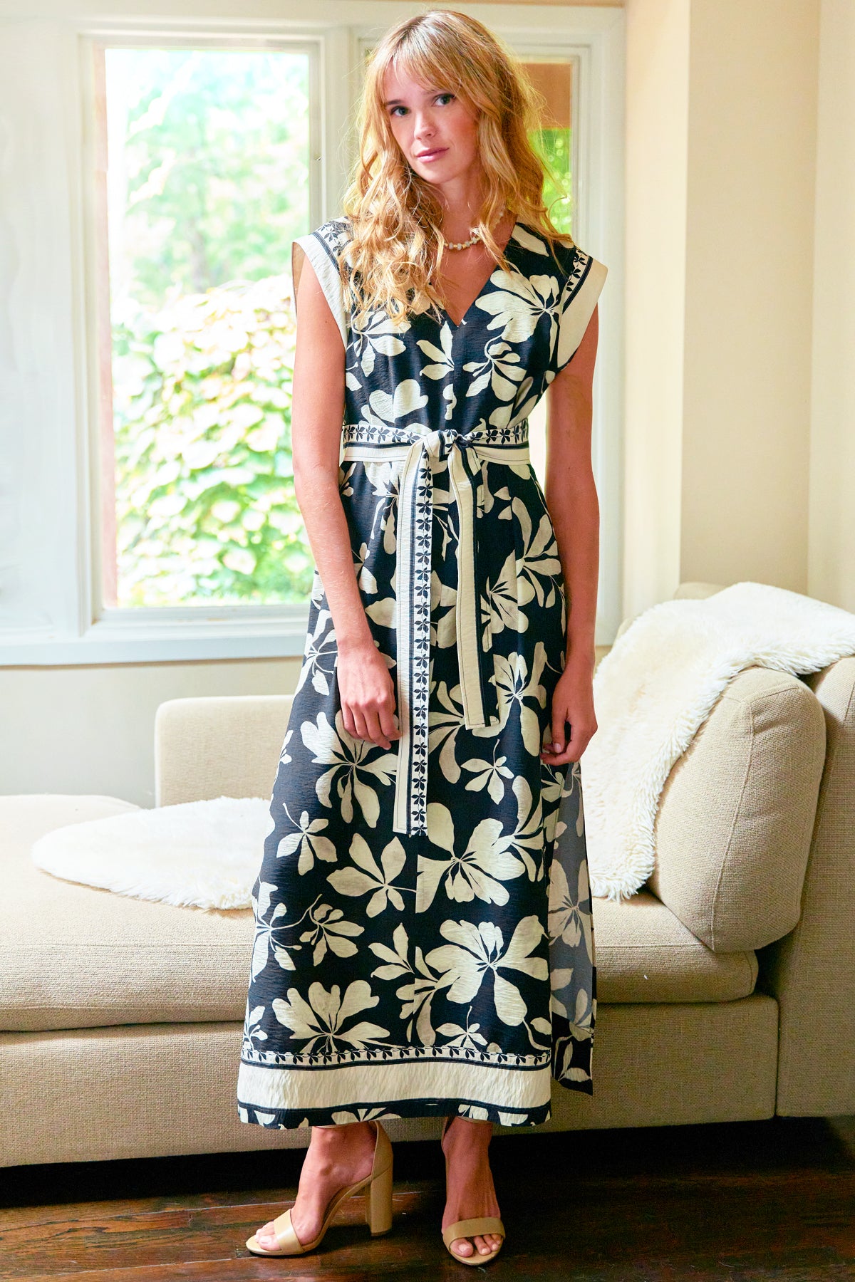 Beverly Long Shirt Dress Black & Tan Floral Print