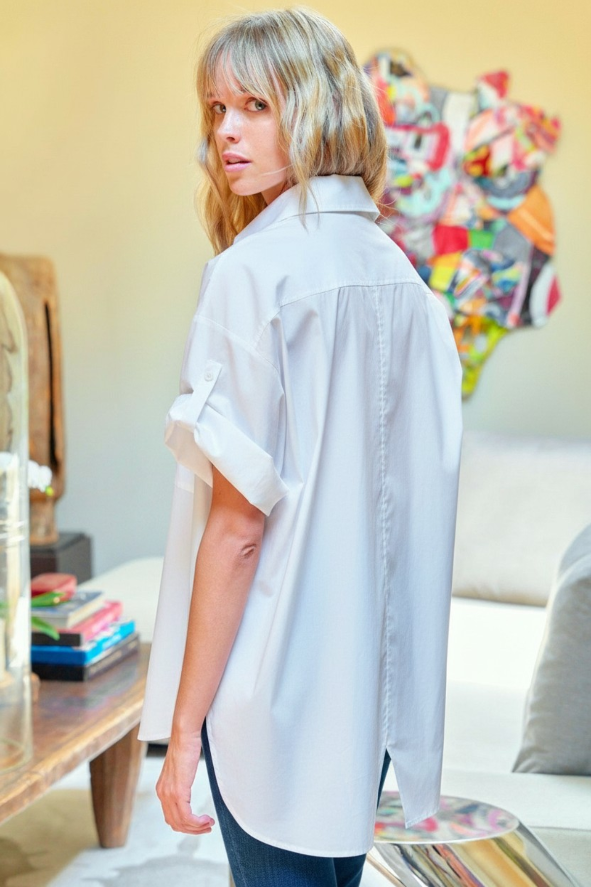 Big Time Oversized Boyfriend Shirt, White Silky Poplin