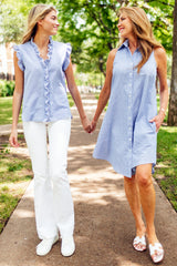 GAMEDAY! Swing Dress Navy/White Seersucker Check