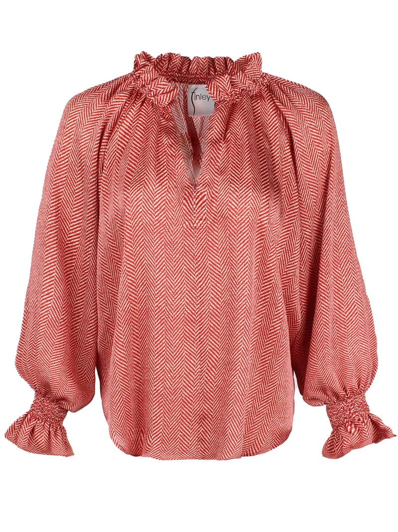 Candace Top Brick Herringbone Print