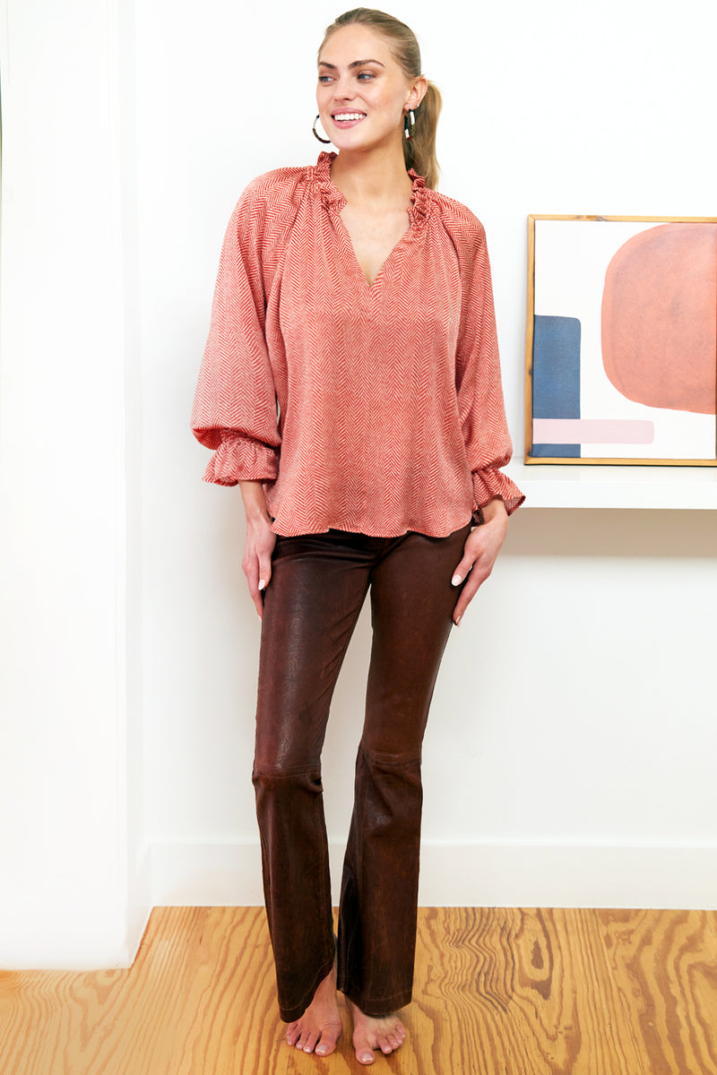 Candace Top Brick Herringbone Print