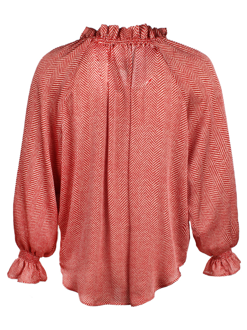 Candace Top Brick Herringbone Print