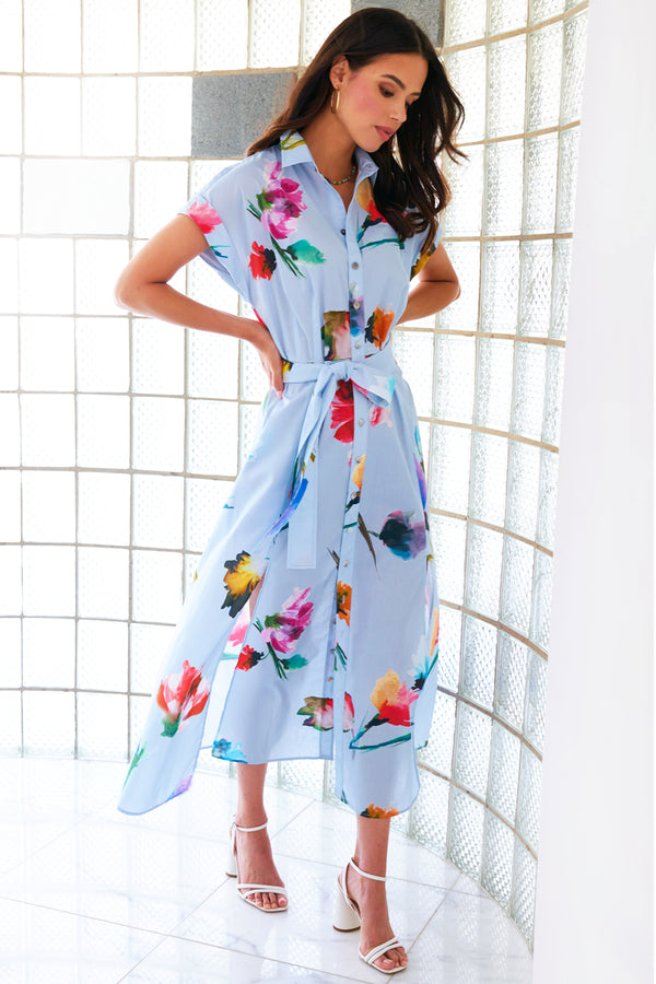 Chantal Shirt Dress Blue Sky Floral Print