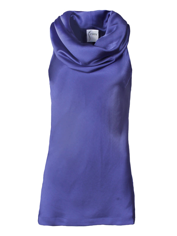 Sleeveless Cowl Top Purple Hammered Satin