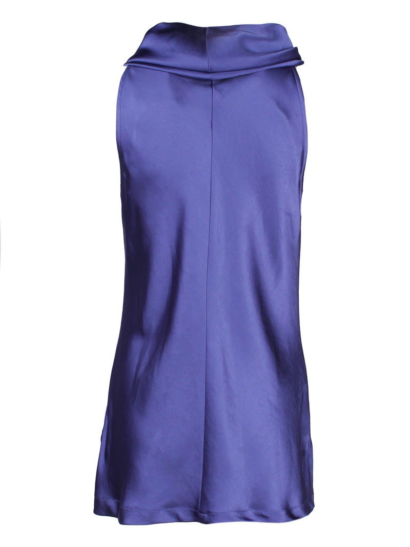 Sleeveless Cowl Top Purple Hammered Satin