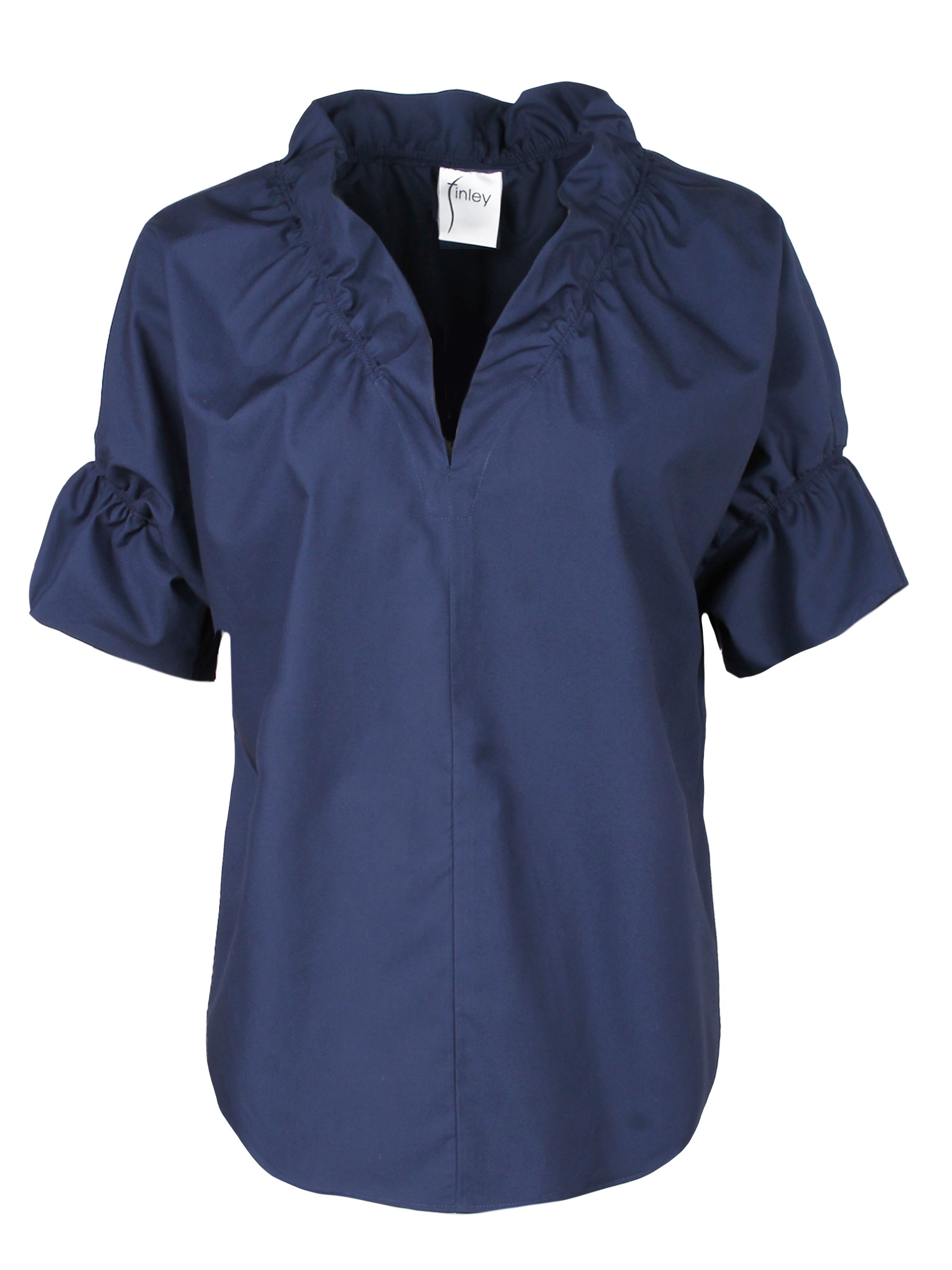 Crosby Ruffle-Sleeve Popover Shirt, Purple Pansy Print