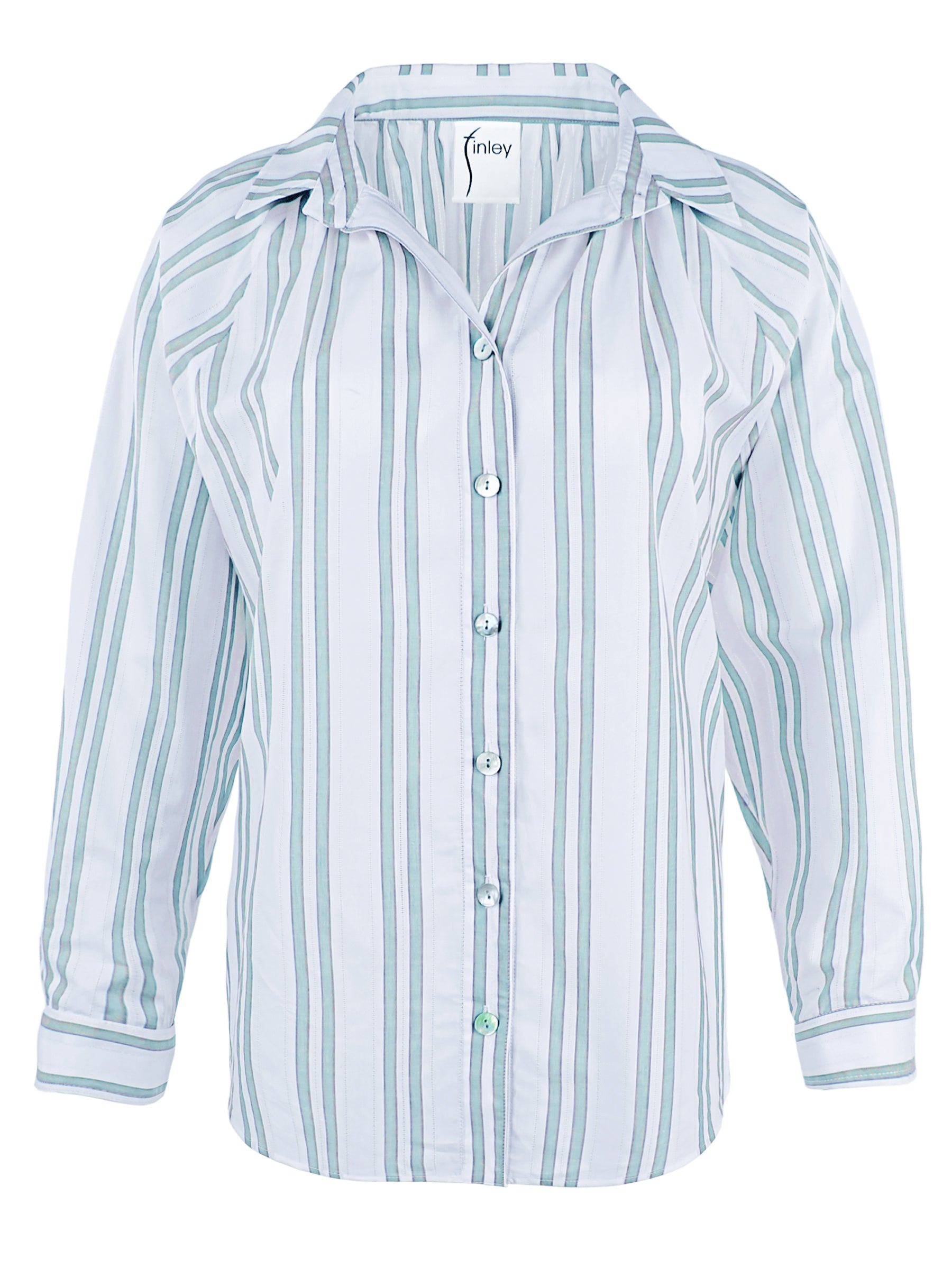 Dylan Dolman Sleeve Shirt Aqua Drop Needle Stripe