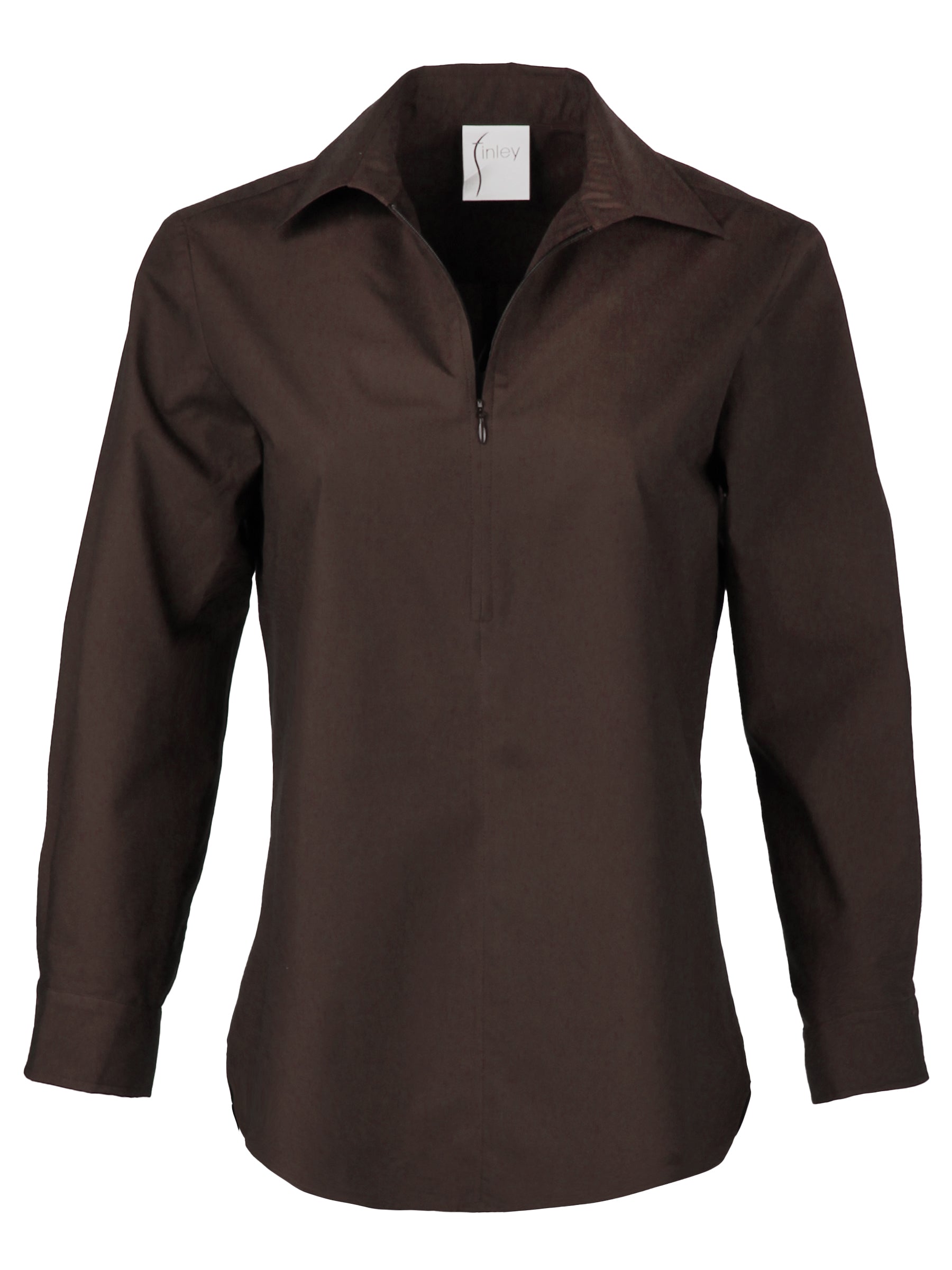 Endora Long Sleeve Half Zip Shirt Chocolate Brown