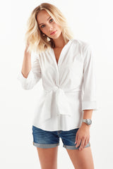 Walter 3/4 Sleeve Black Tie Front Blouse