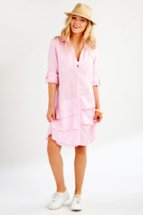 Washed Linen Jenna Dress Caribbean Blue