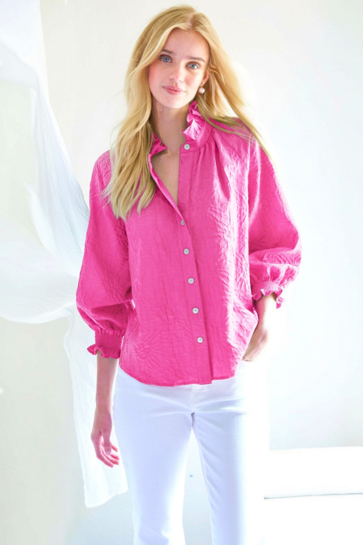 Fiona Shirt in Pink Textured Jacquard