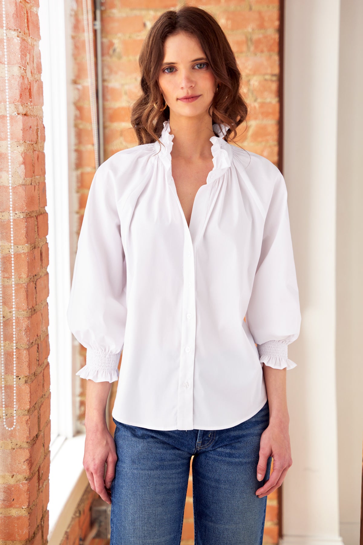 トップス Fiona ruffle tops Fiona | Ruffle Buttondown White Poplin Shirt | Finley Shirts & Dresses