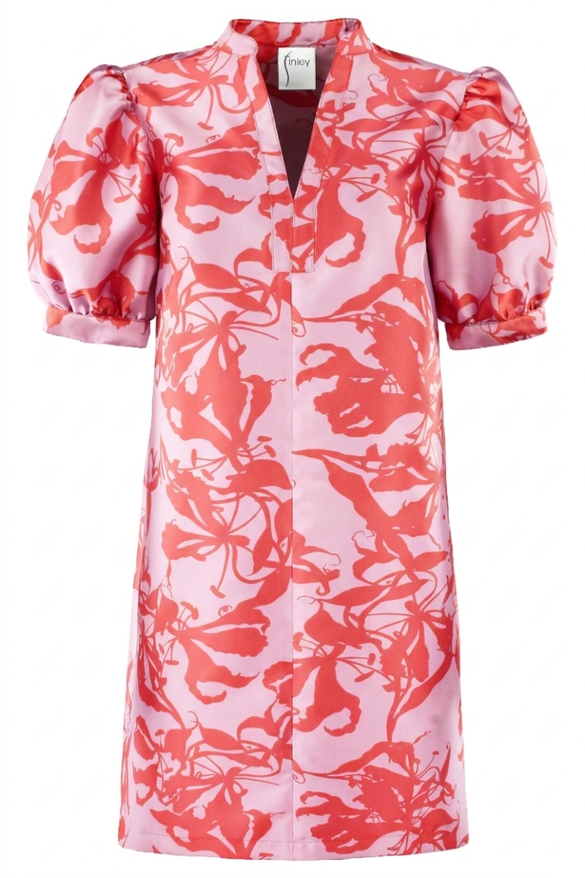 Melanie Shift Dress Floral Jacquard, Pink/Coral