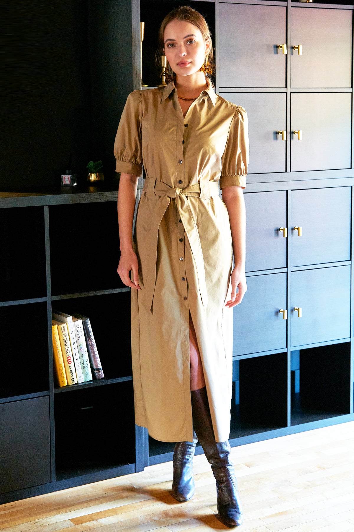 Harper Tie Front Maxi Shirt Dress Khaki Weathercloth