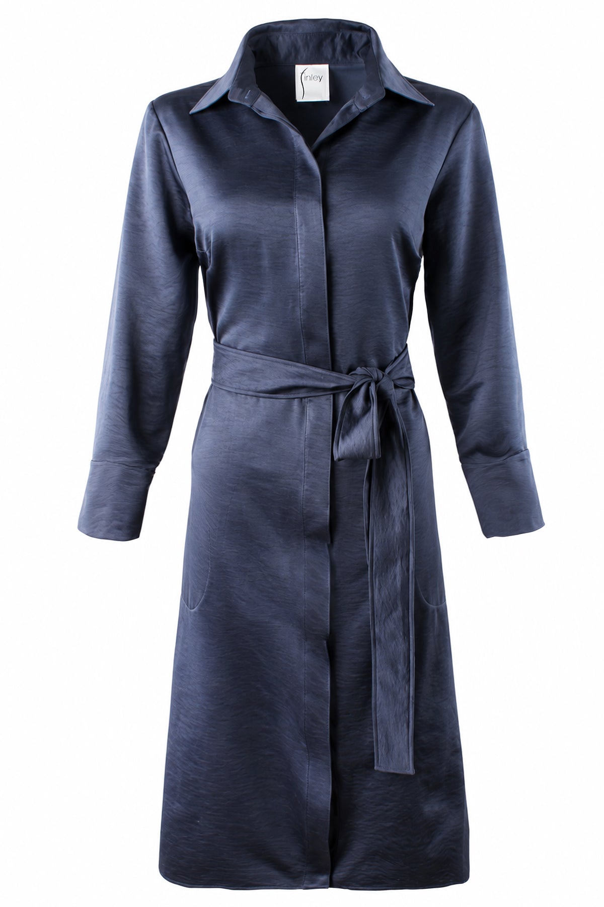 Hudson Shirt Dress Navy Sueded Back Satin