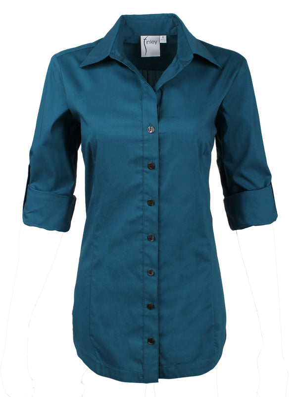 Joey Shirt Dark Teal Silky Poplin