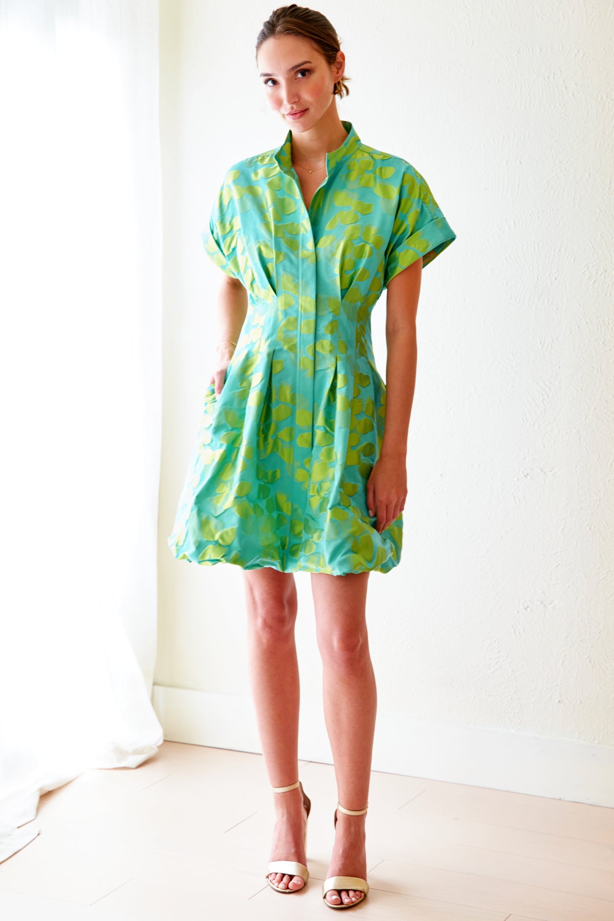 James Bubble Dress Lime Lily Pad Jacquard