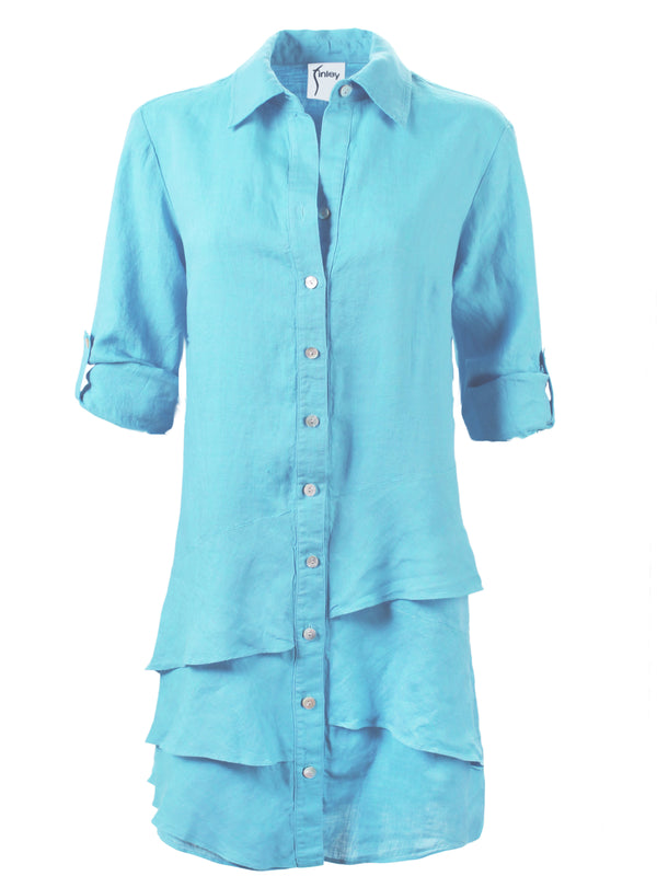 Washed Linen Jenna Dress Caribbean Blue