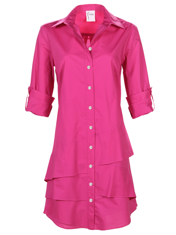 Jenna Cotton Fuchsia Pink Shirtdress Crisp Cotton