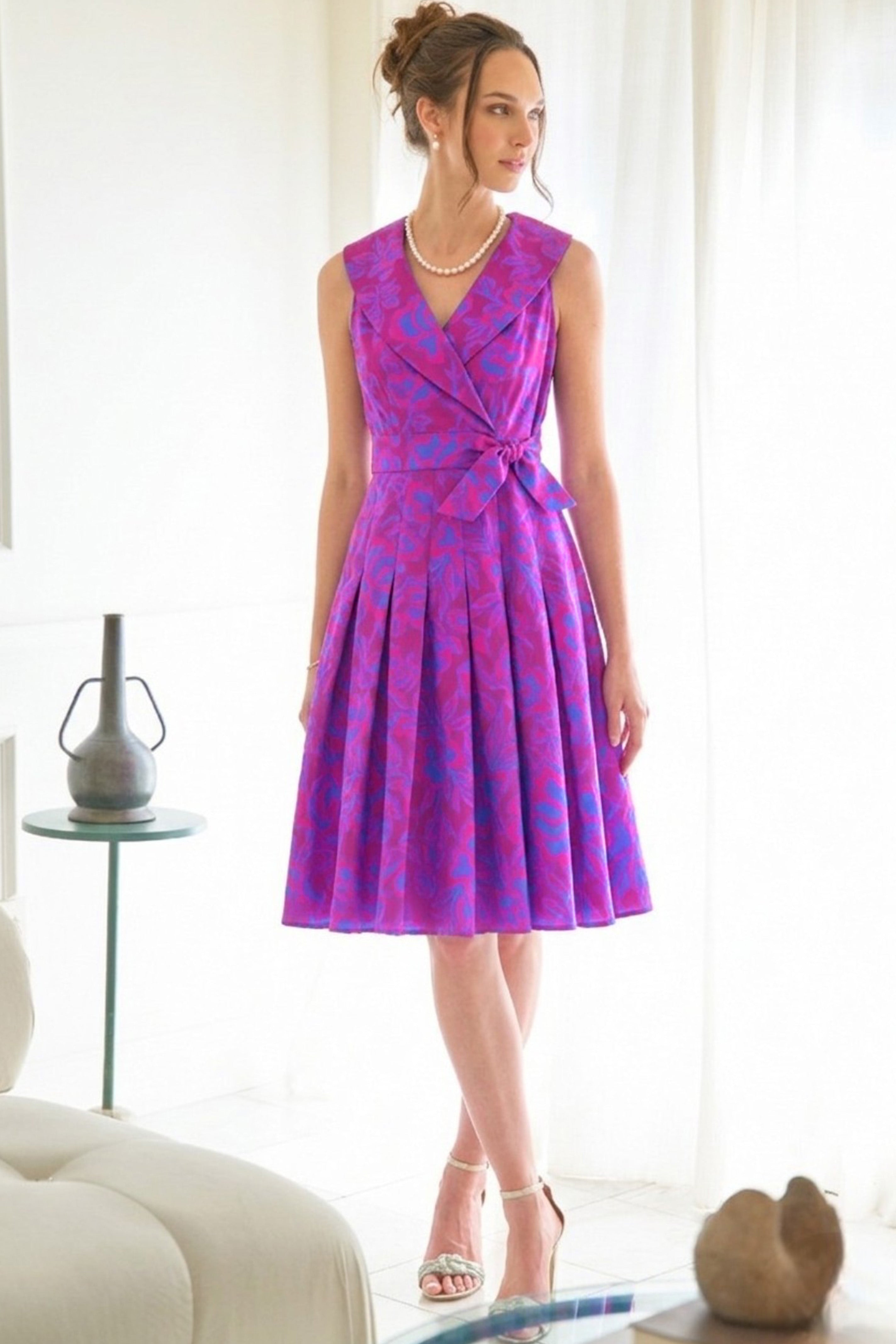 Johanna Wrap Dress Magenta Wedding Guest Jacquard | Finley Shirts